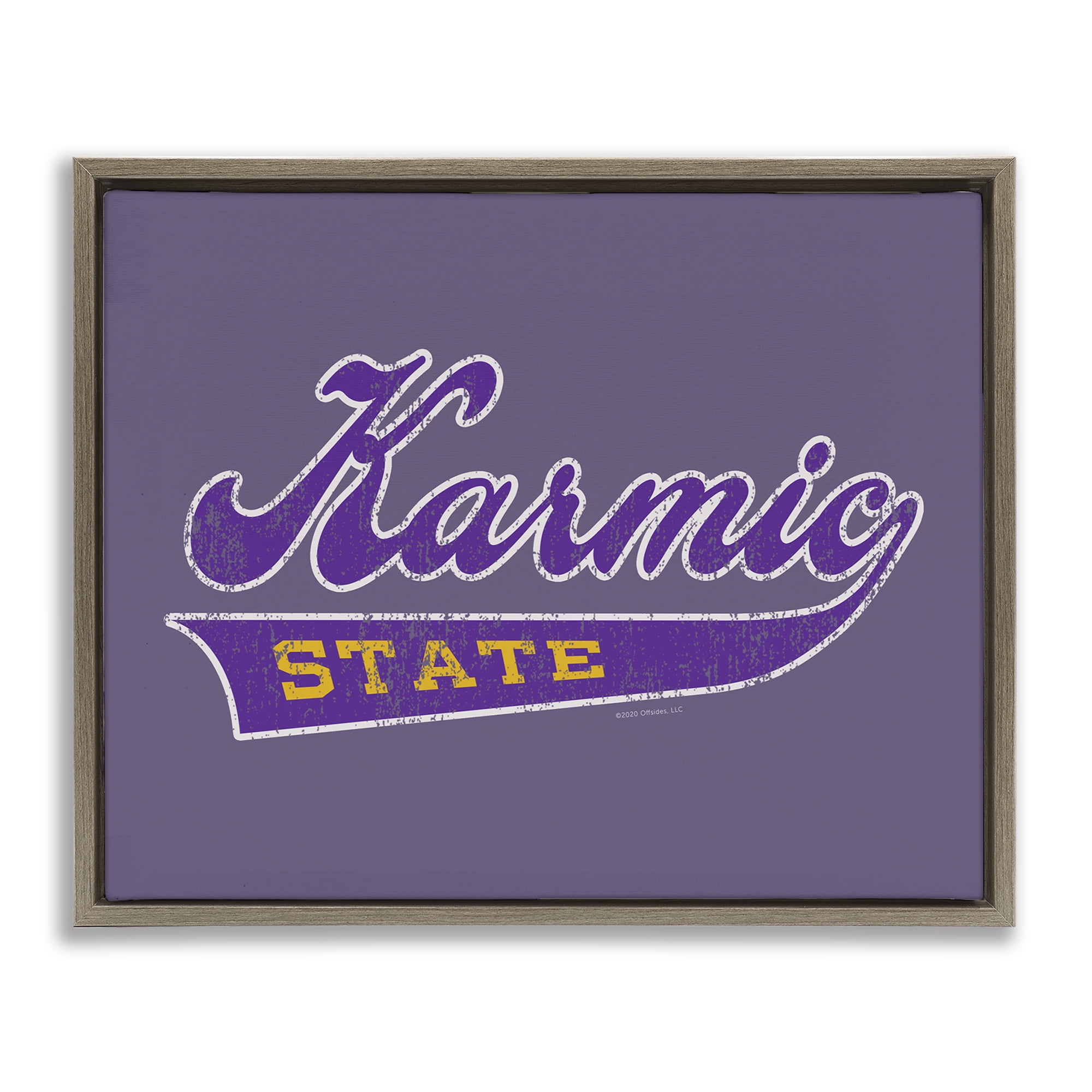 Stupell Industries Karmic State Varsity Text & Numbers Painting Brown Floater Framed Canvas Art Print Wall Art, 21 x 17