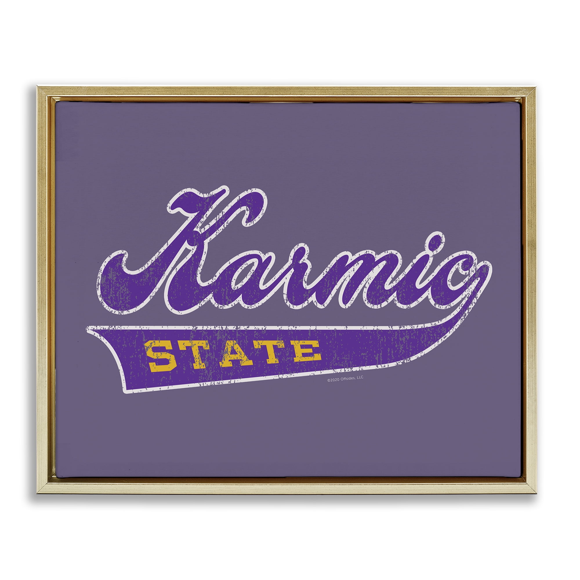 Stupell Industries Karmic State Varsity Text & Numbers Painting Gold Floater Framed Canvas Art Print Wall Art, 21 x 17