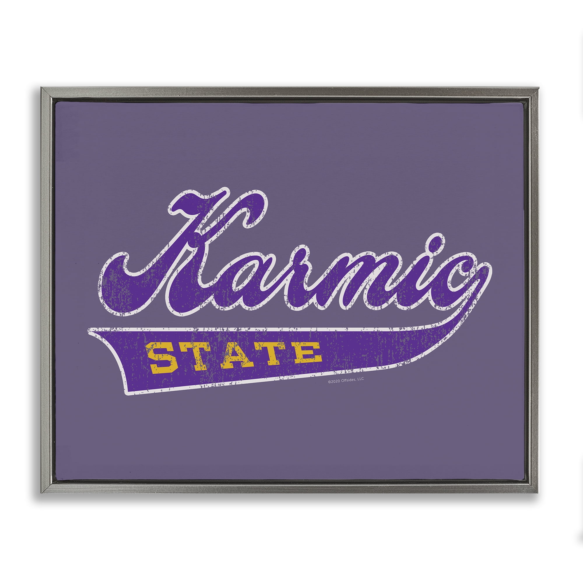 Stupell Industries Karmic State Varsity Text & Numbers Painting Gray Floater Framed Canvas Art Print Wall Art, 21 x 17