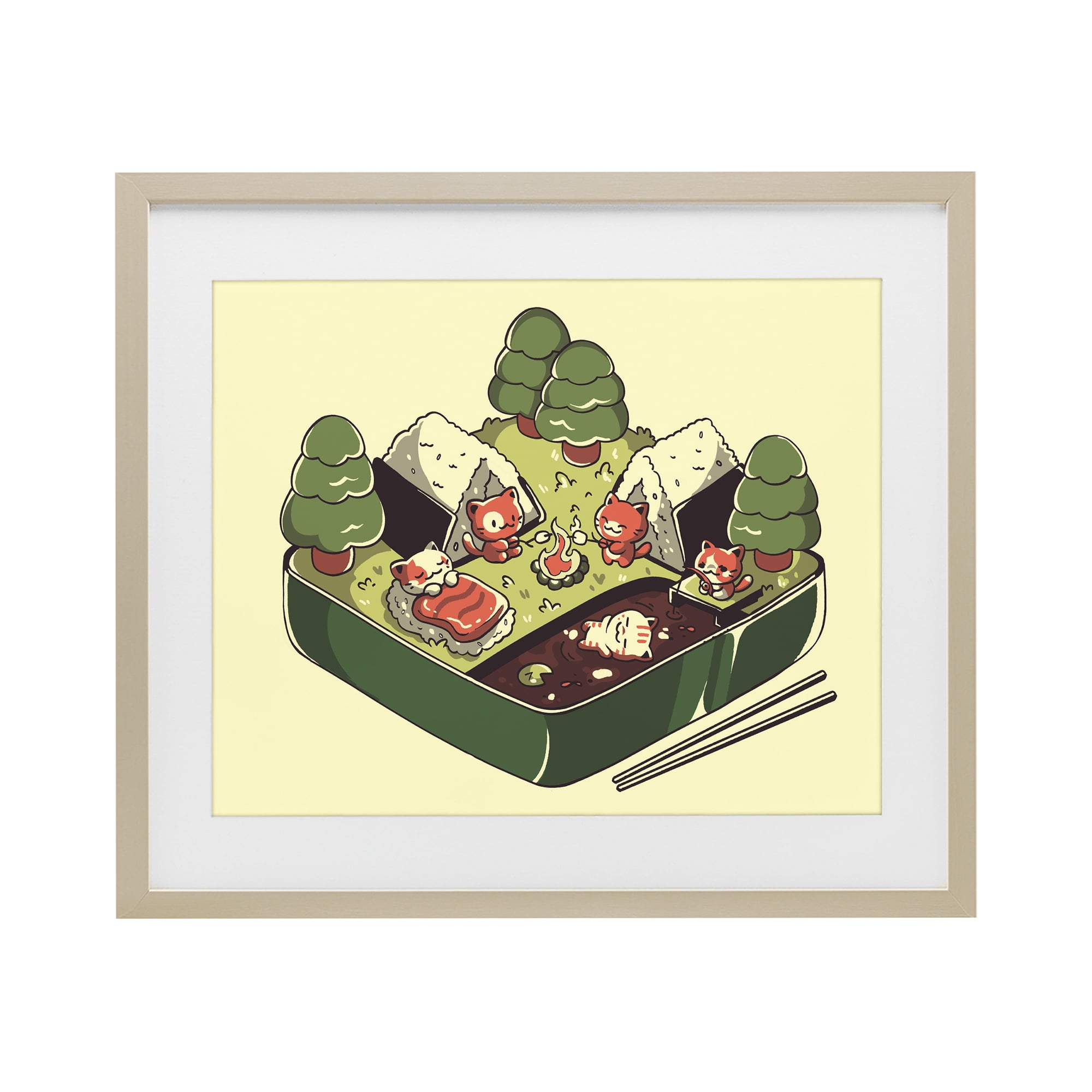 Stupell Industries Kawaii Sushi Camp Bento Birch Framed Print Under Glass, design by Tobe Fonseca