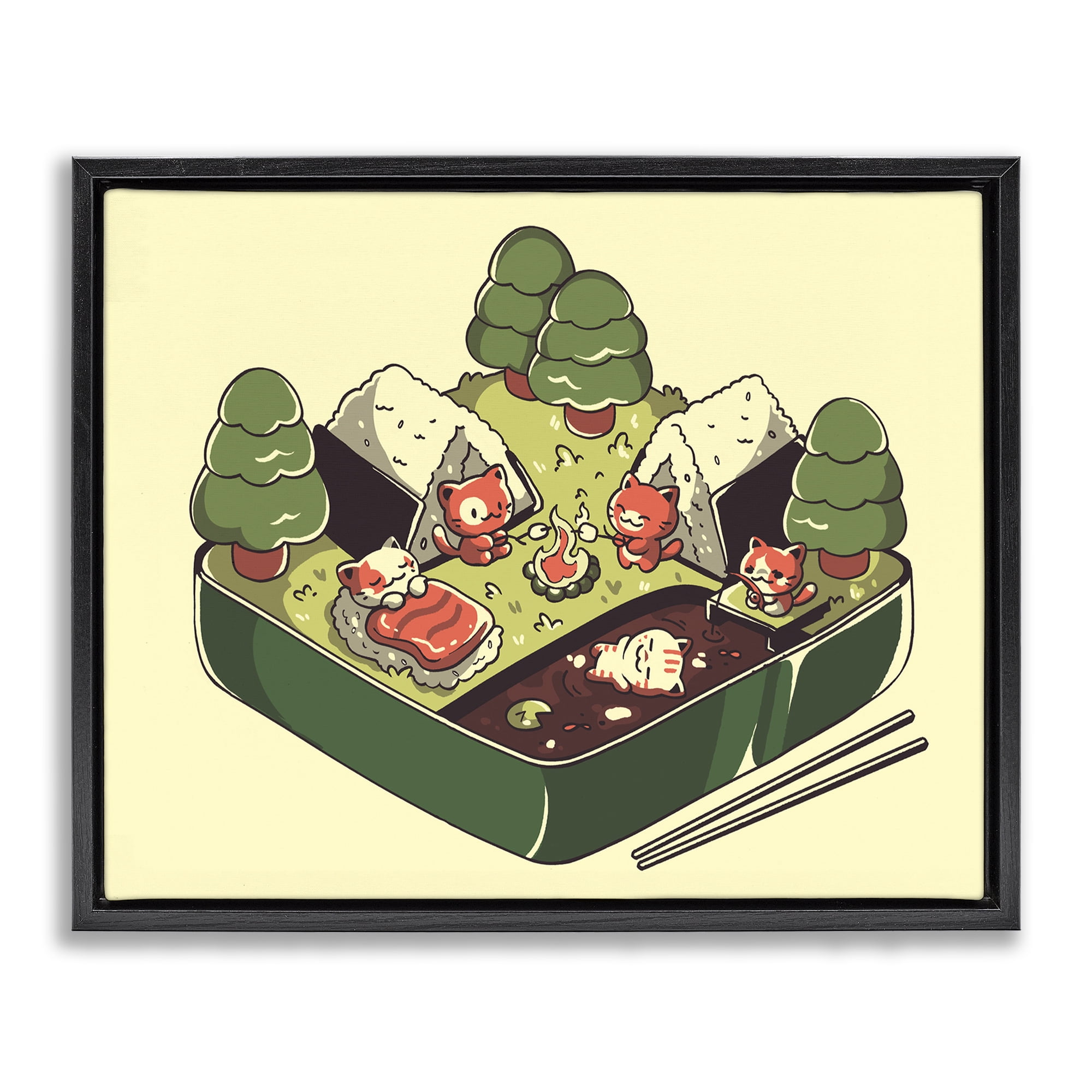Stupell Industries Kawaii Sushi Camp Bento Black Framed Floater Canvas Wall Art, design by Tobe Fonseca