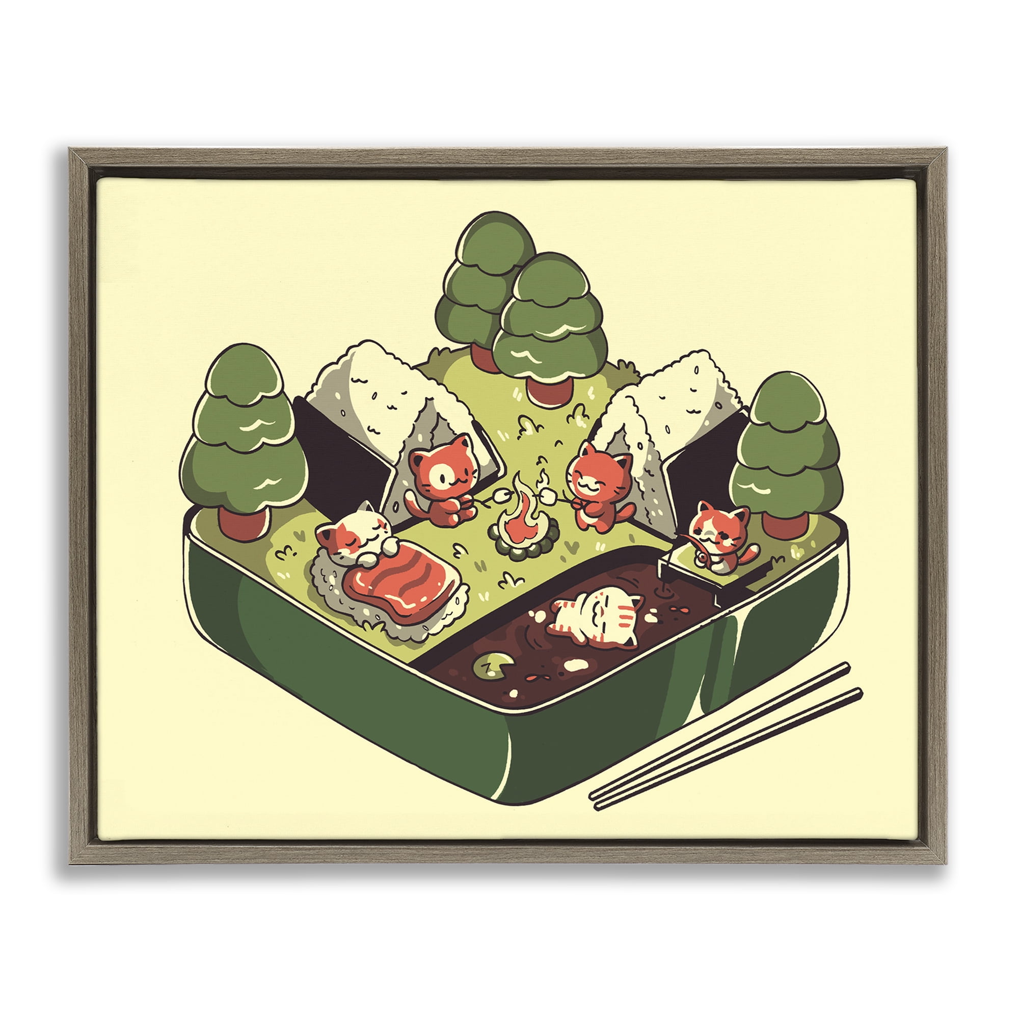 Stupell Industries Kawaii Sushi Camp Bento Brown Framed Floater Canvas Wall Art, design by Tobe Fonseca