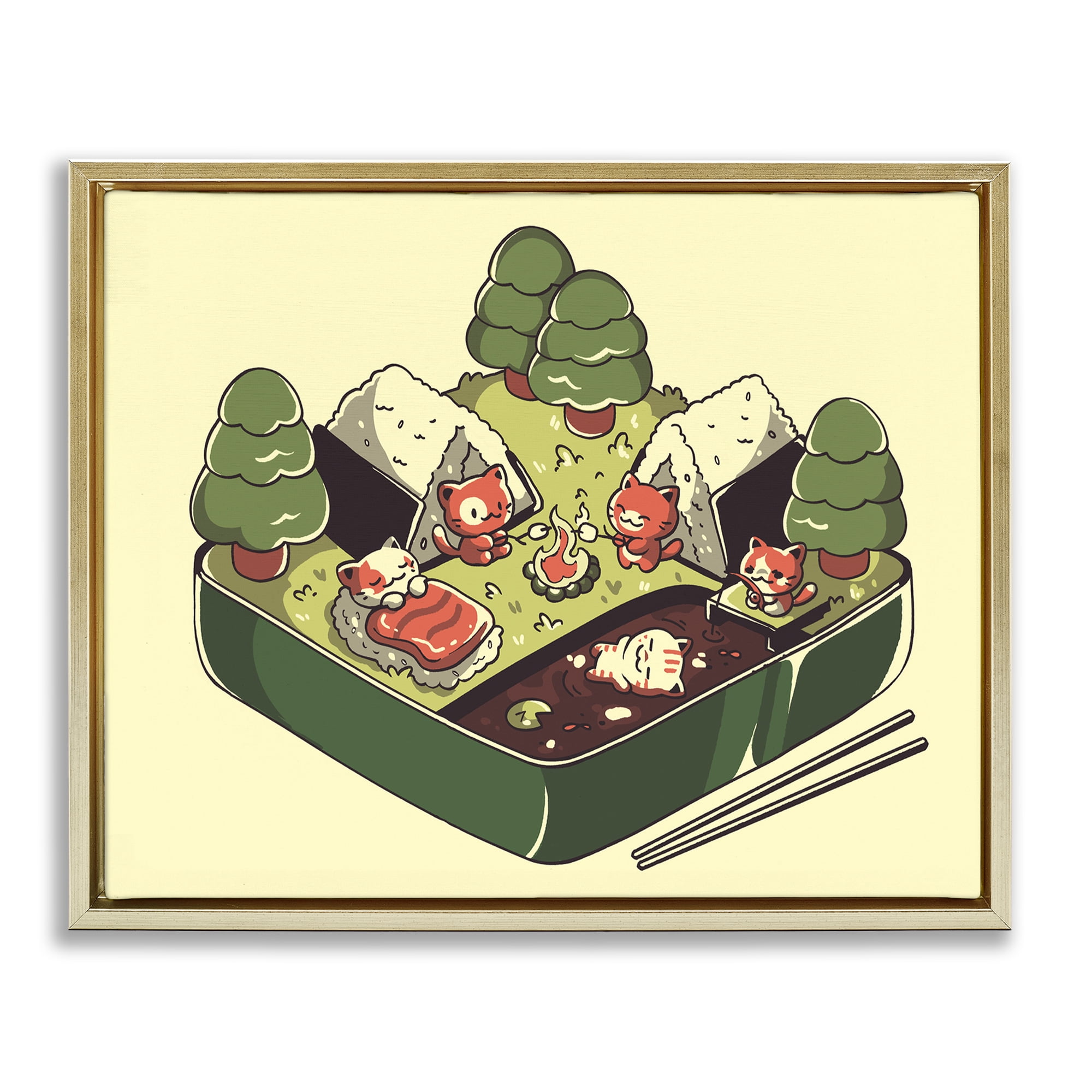 Stupell Industries Kawaii Sushi Camp Bento Gold Framed Floater Canvas Wall Art, design by Tobe Fonseca
