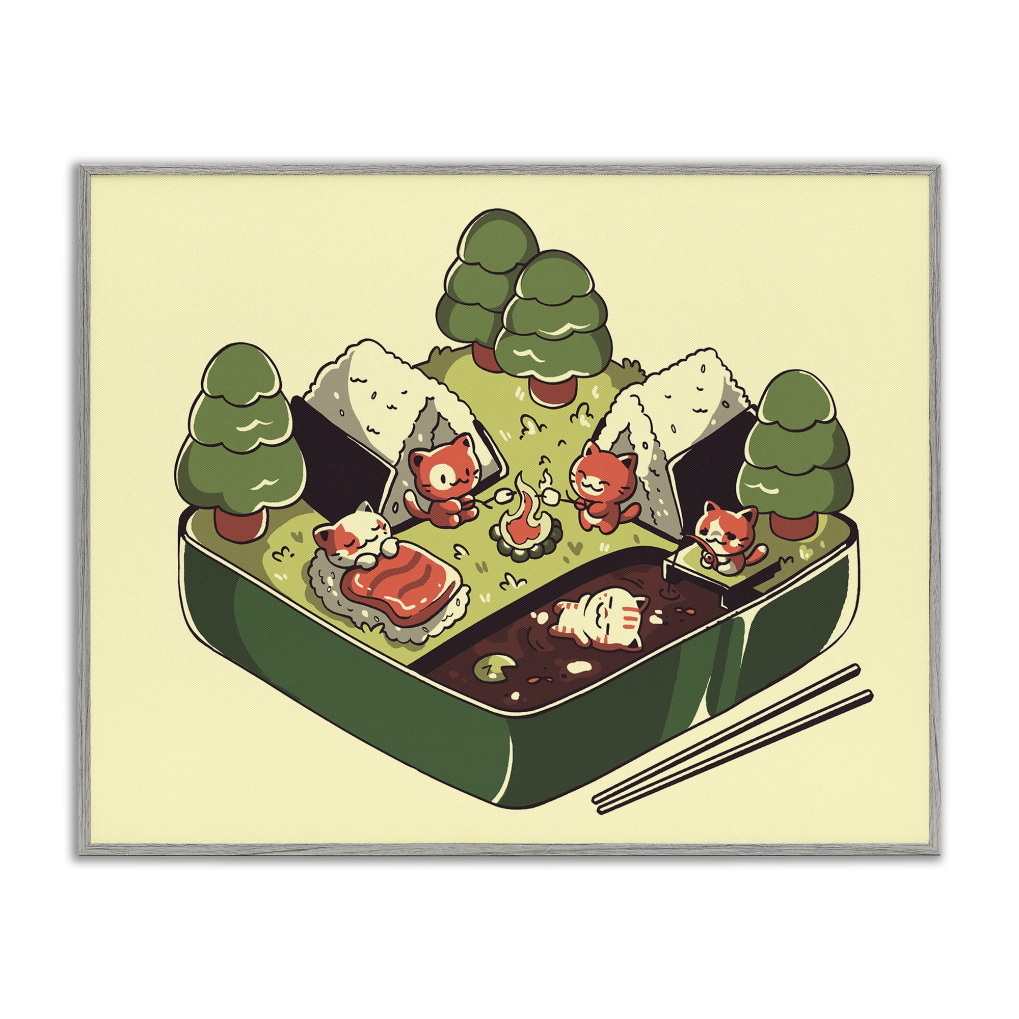 Stupell Industries Kawaii Sushi Camp Bento Gray Framed Giclee Art, design by Tobe Fonseca