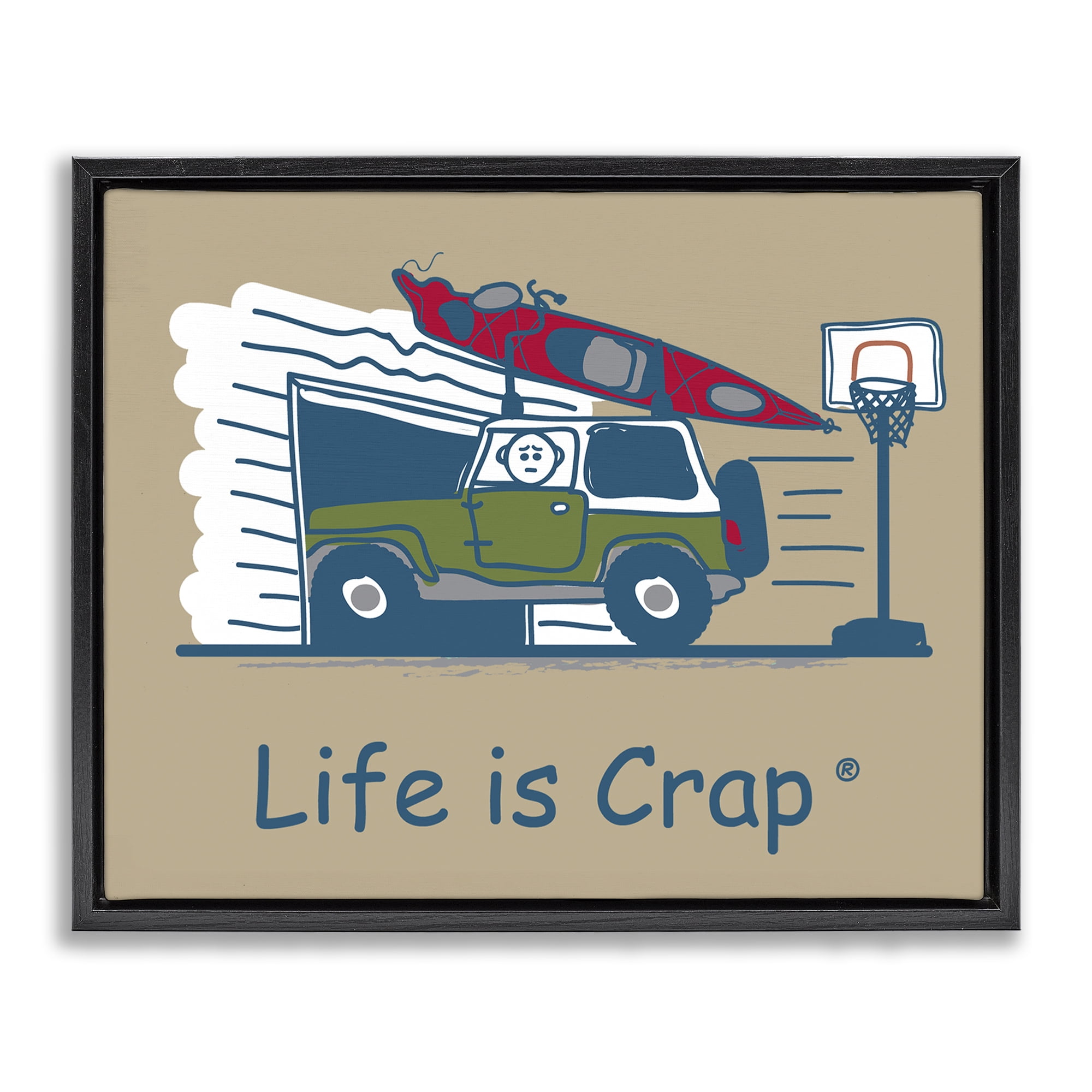 Stupell Industries Kayak and Garage Novelty & Humor Painting Black Floater Framed Canvas Art Print Wall Art, 21 x 17