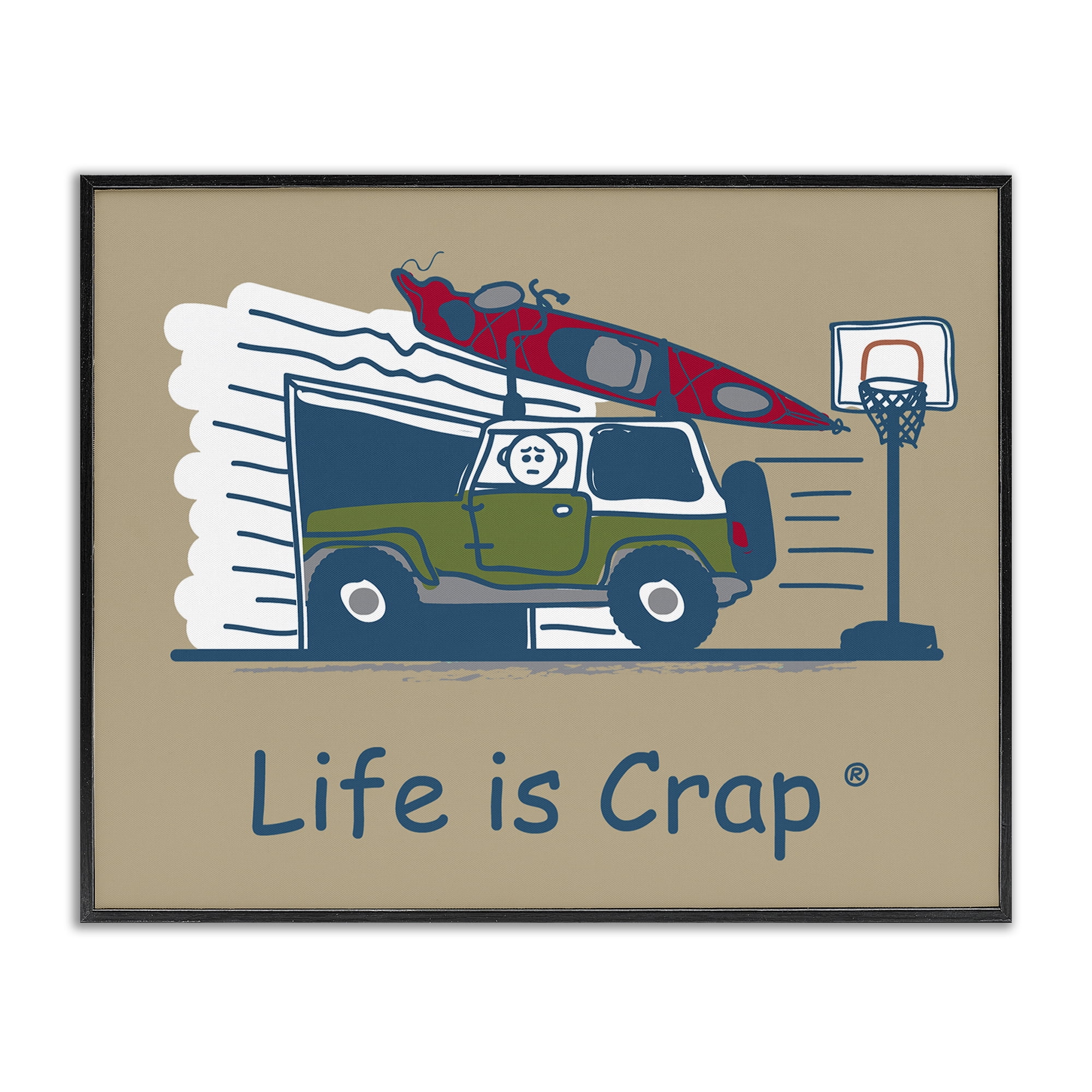 Stupell Industries Kayak and Garage Novelty & Humor Painting Black Framed Art Print Wall Art, 30 x 24