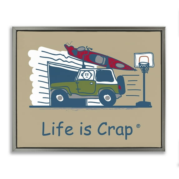 Stupell Industries Kayak and Garage Novelty & Humor Painting Gray Floater Framed Canvas Art Print Wall Art, 21 x 17