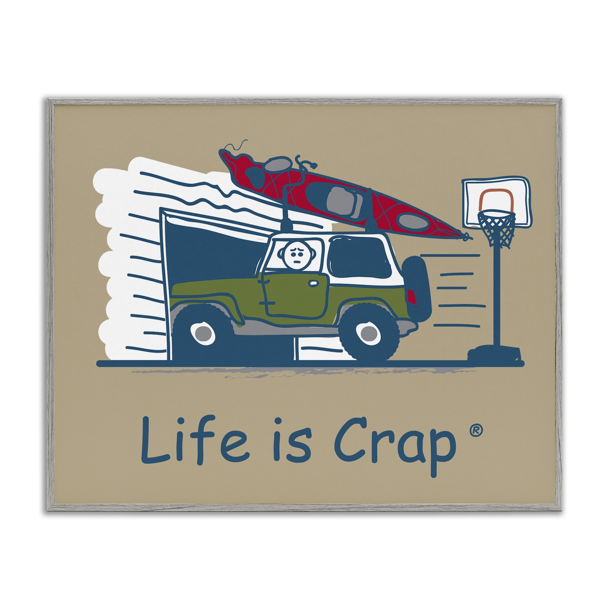 Stupell Industries Kayak and Garage Novelty & Humor Painting Gray Framed Art Print Wall Art, 30 x 24