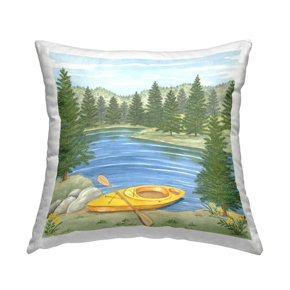 Stupell Industries Kayak at Lake Shore Decorative Printed Throw Pillow, 18 x 18