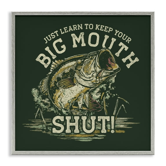 Stupell Industries Keep Big Mouth Shut Gray Framed Giclee Art design by Jedco Brands, Inc., 17 x 17