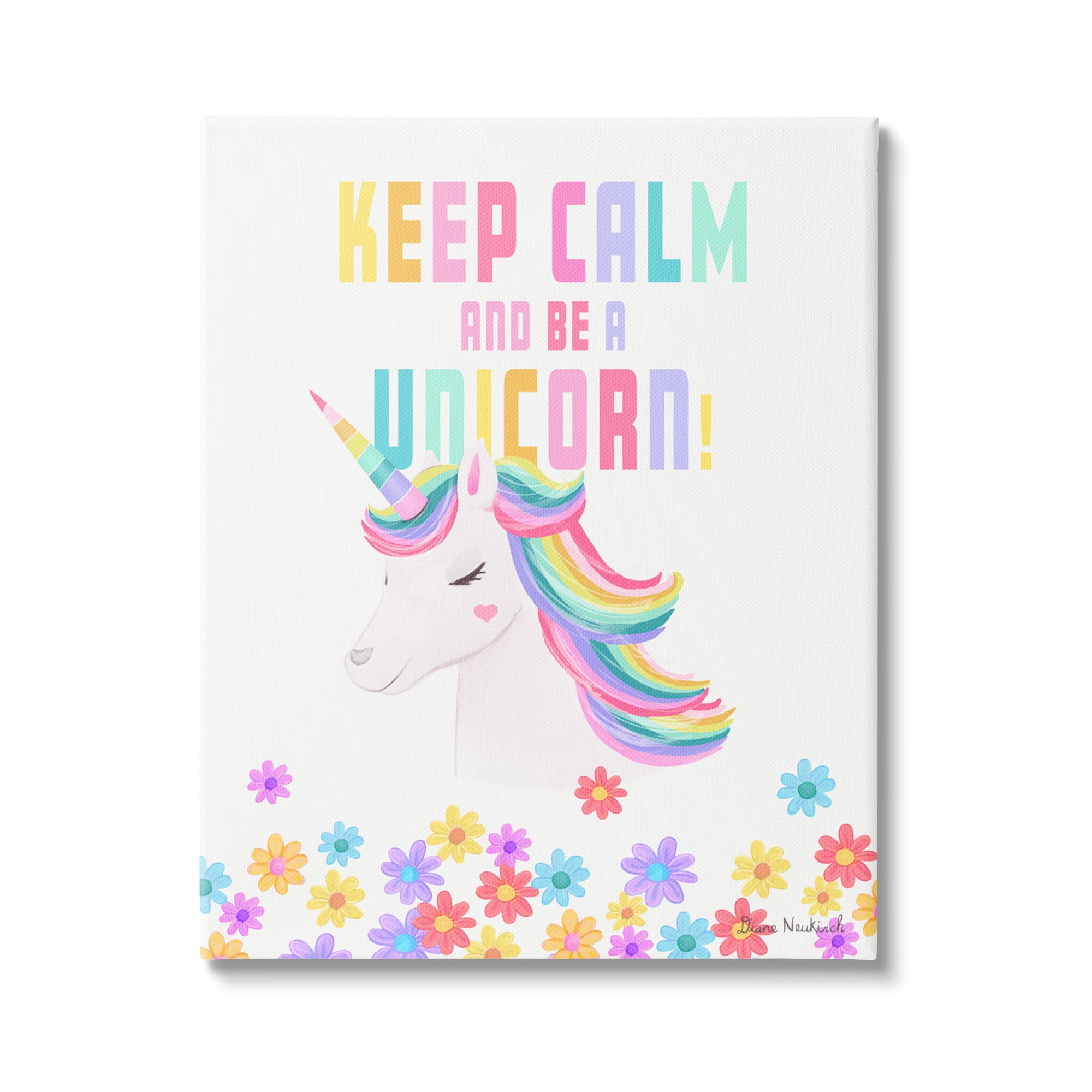 Stupell Industries Keep Calm Be A Unicorn Playful Quote Pastel Florals Graphic Art Gallery Wrapped Canvas Print Wall Art, Design by Diane Neukirch