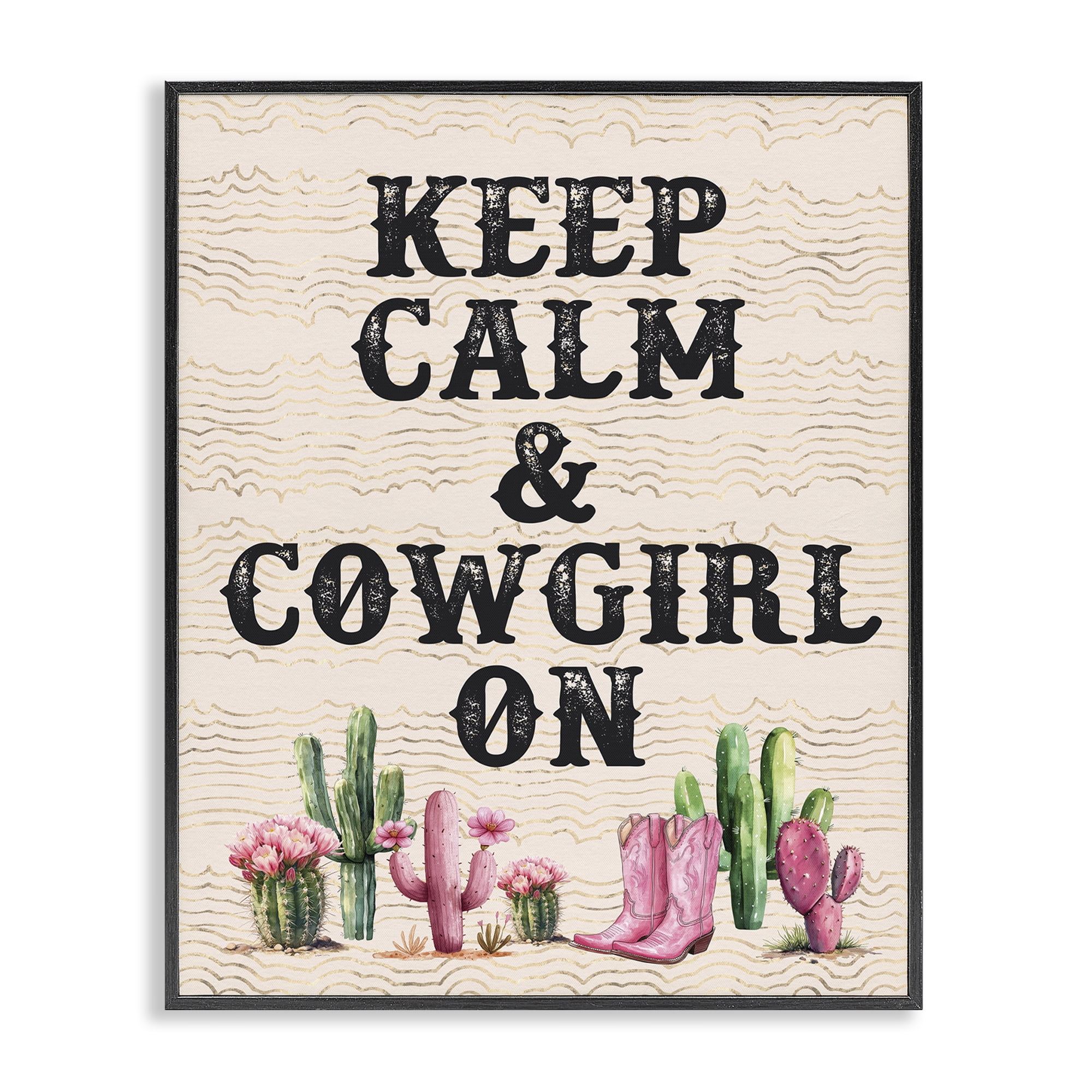 Stupell Industries Keep Calm & Cowgirl On Landscape & Nature Painting Black Framed Art Print Wall Art, 11 x 14