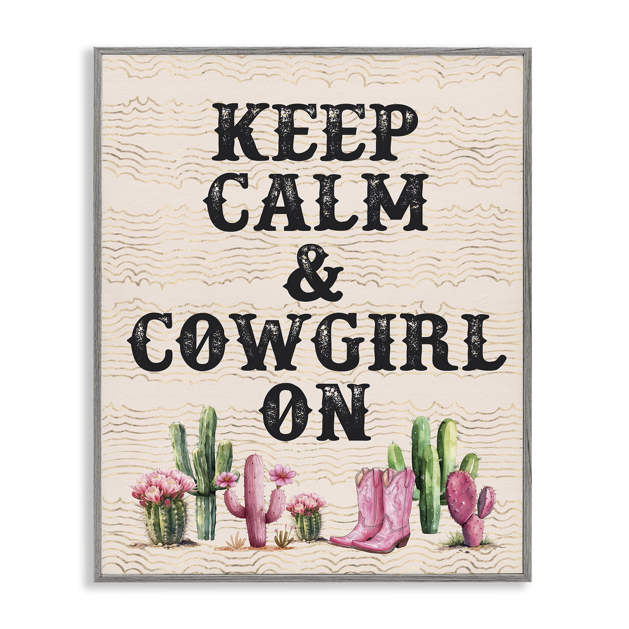 Stupell Industries Keep Calm & Cowgirl On Landscape & Nature Painting Gray Framed Art Print Wall Art, 24 x 30