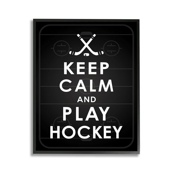Stupell Industries Keep Calm & Play Hockey Sports Painting Black Framed Art Print Wall Art, 11 x 14