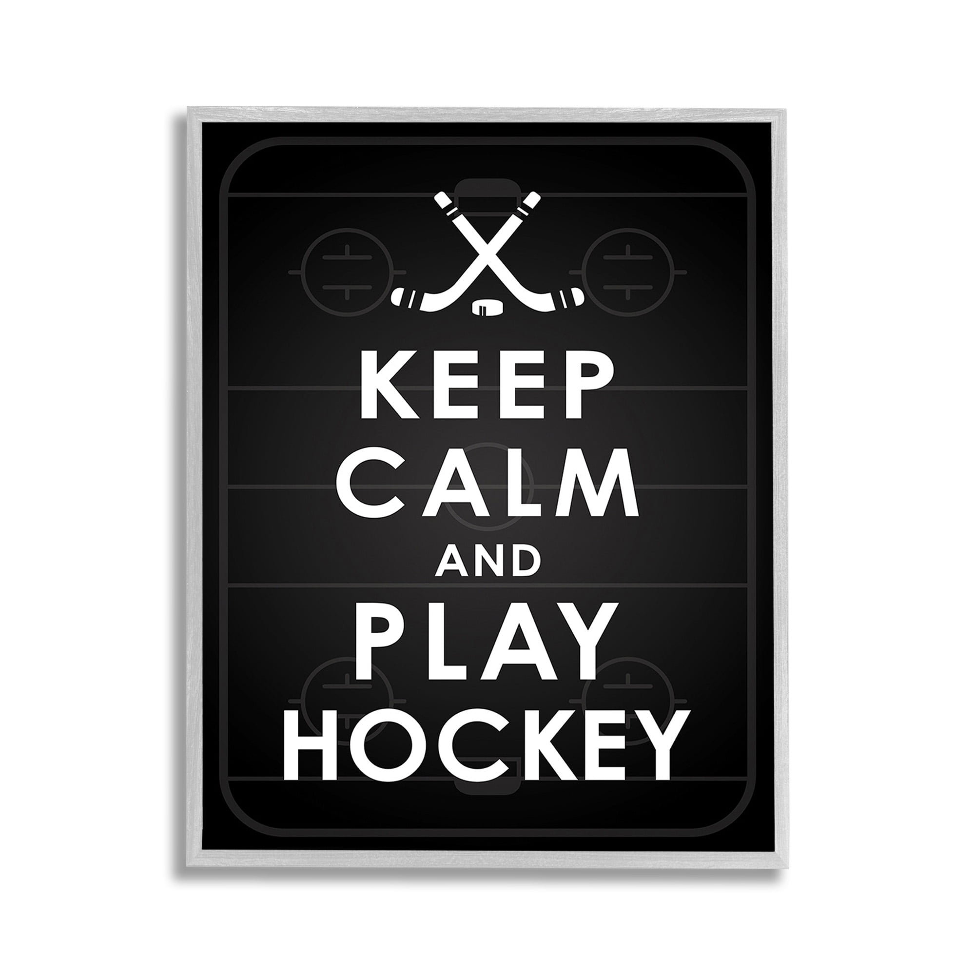 Stupell Industries Keep Calm & Play Hockey Sports Painting Gray Framed Art Print Wall Art, 11 x 14