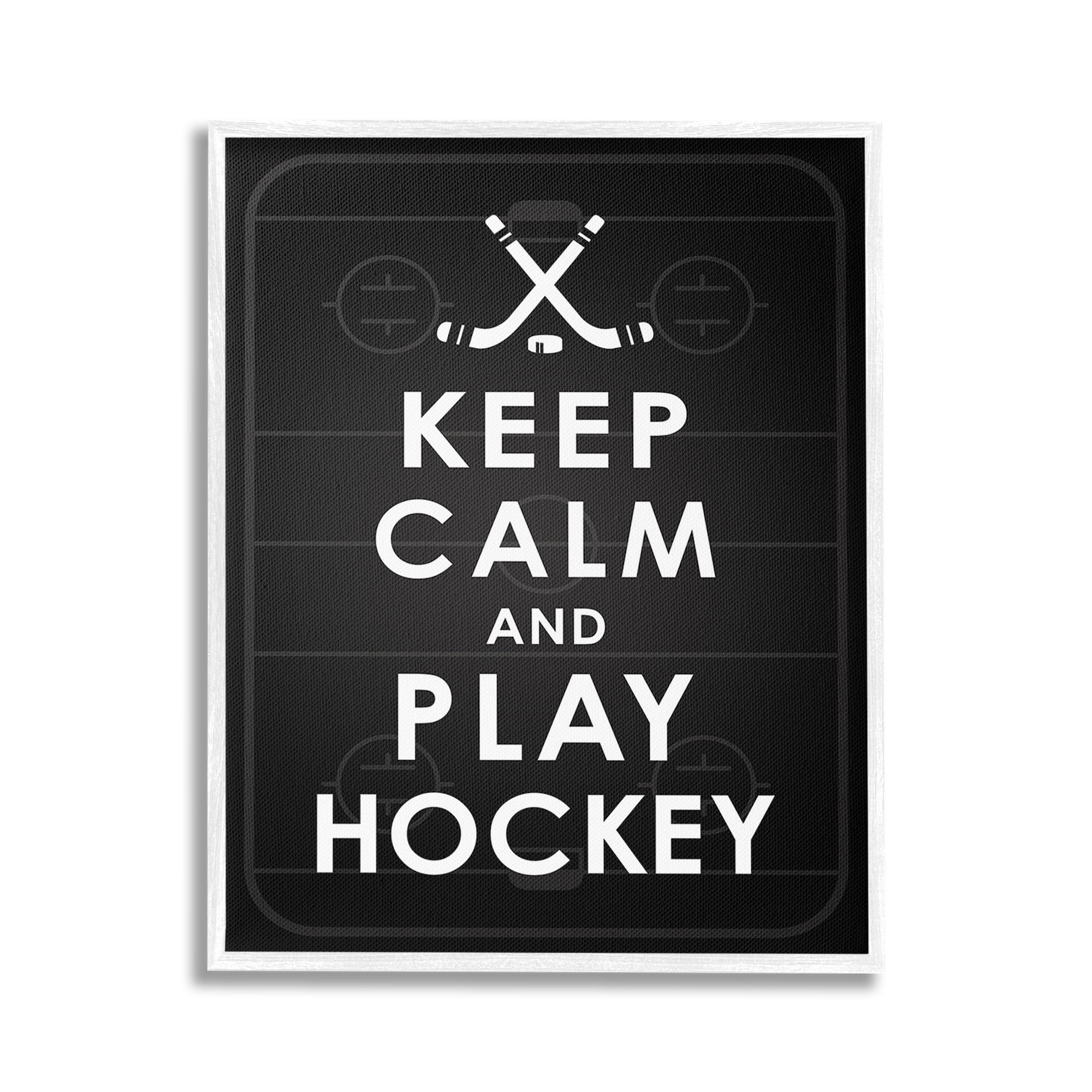 Stupell Industries Keep Calm & Play Hockey Sports Painting White Framed Art Print Wall Art, 24 x 30