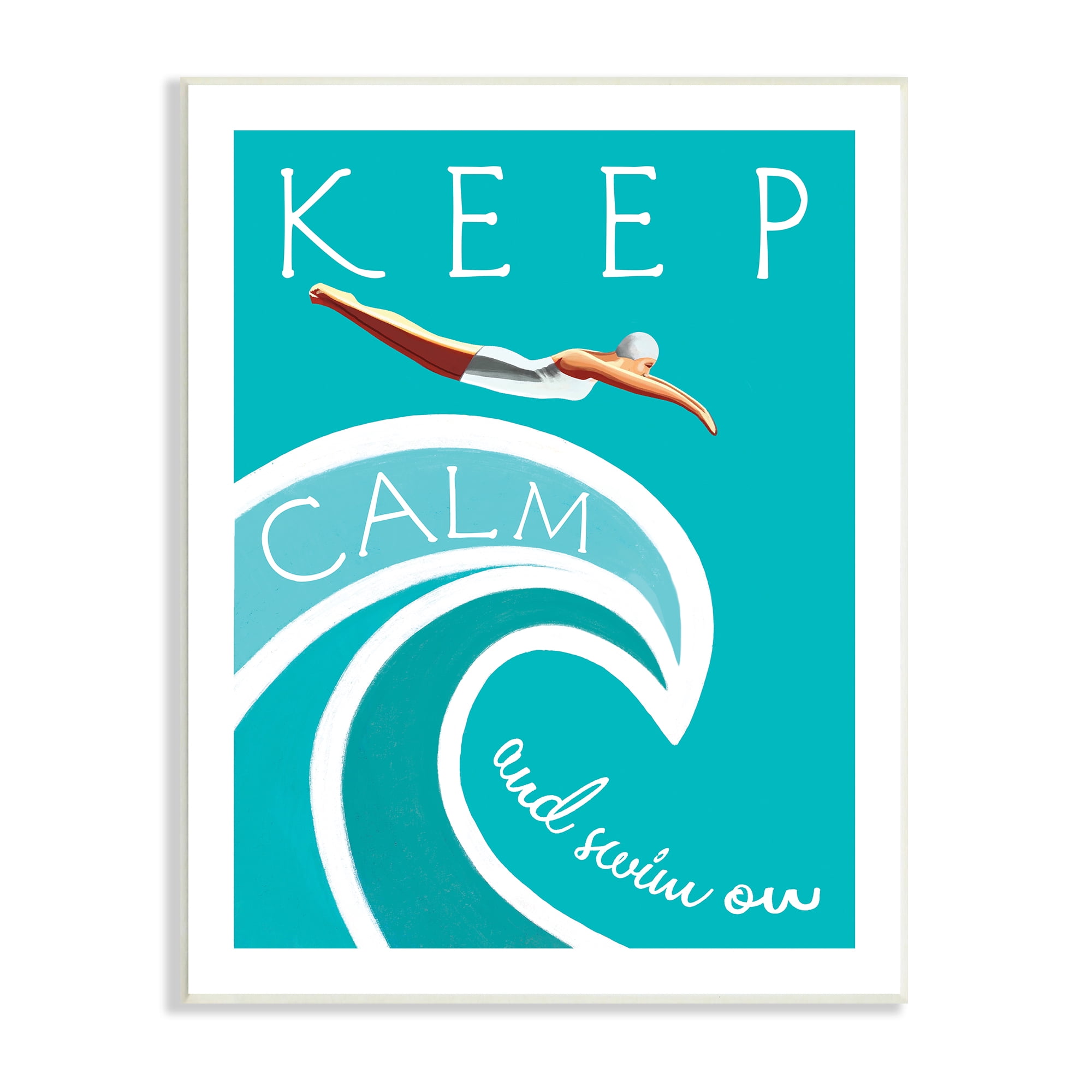 Stupell Industries Keep Calm Swim On Phrase Female Diver Blue Wave, 10 x 15, Designed by Elizabeth Tyndall