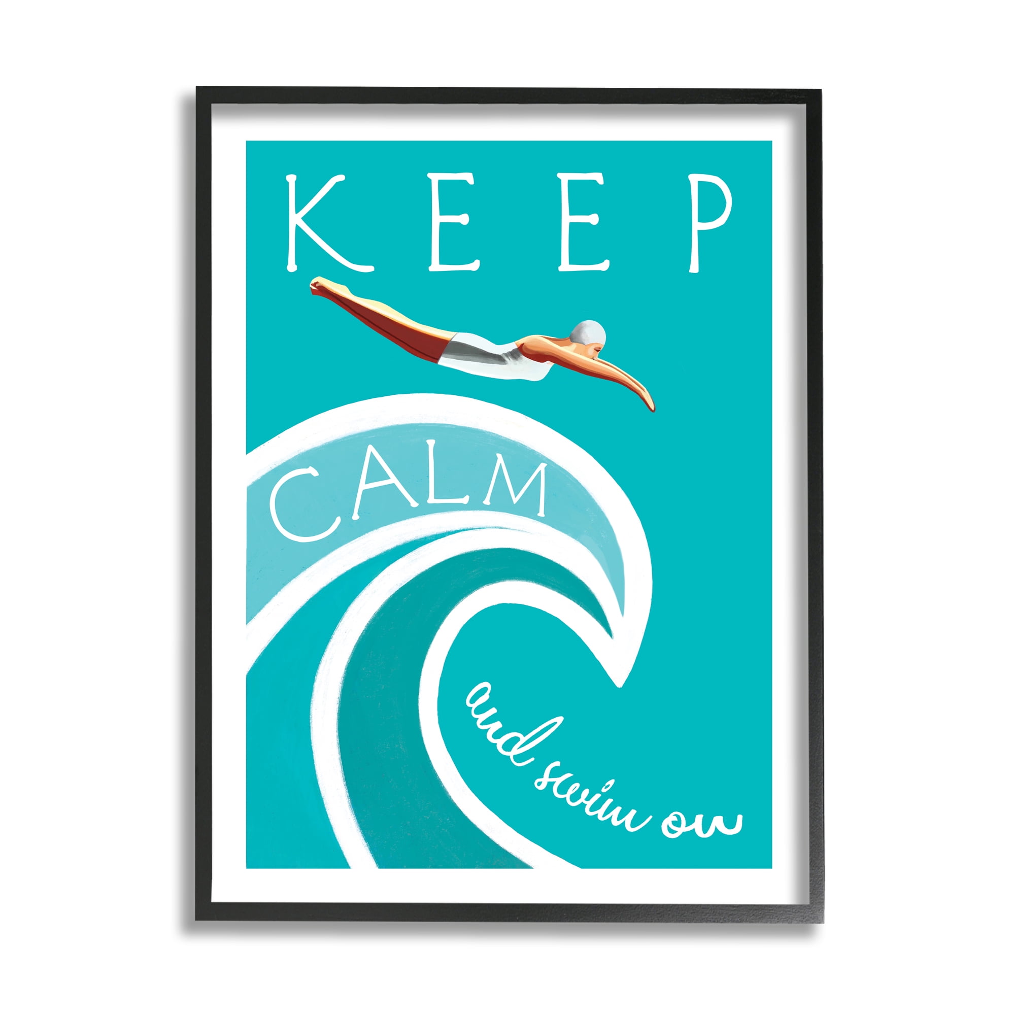 Stupell Industries Keep Calm Swim On Phrase Female Diver Blue Wave, 11 x 14, Designed by Elizabeth Tyndall