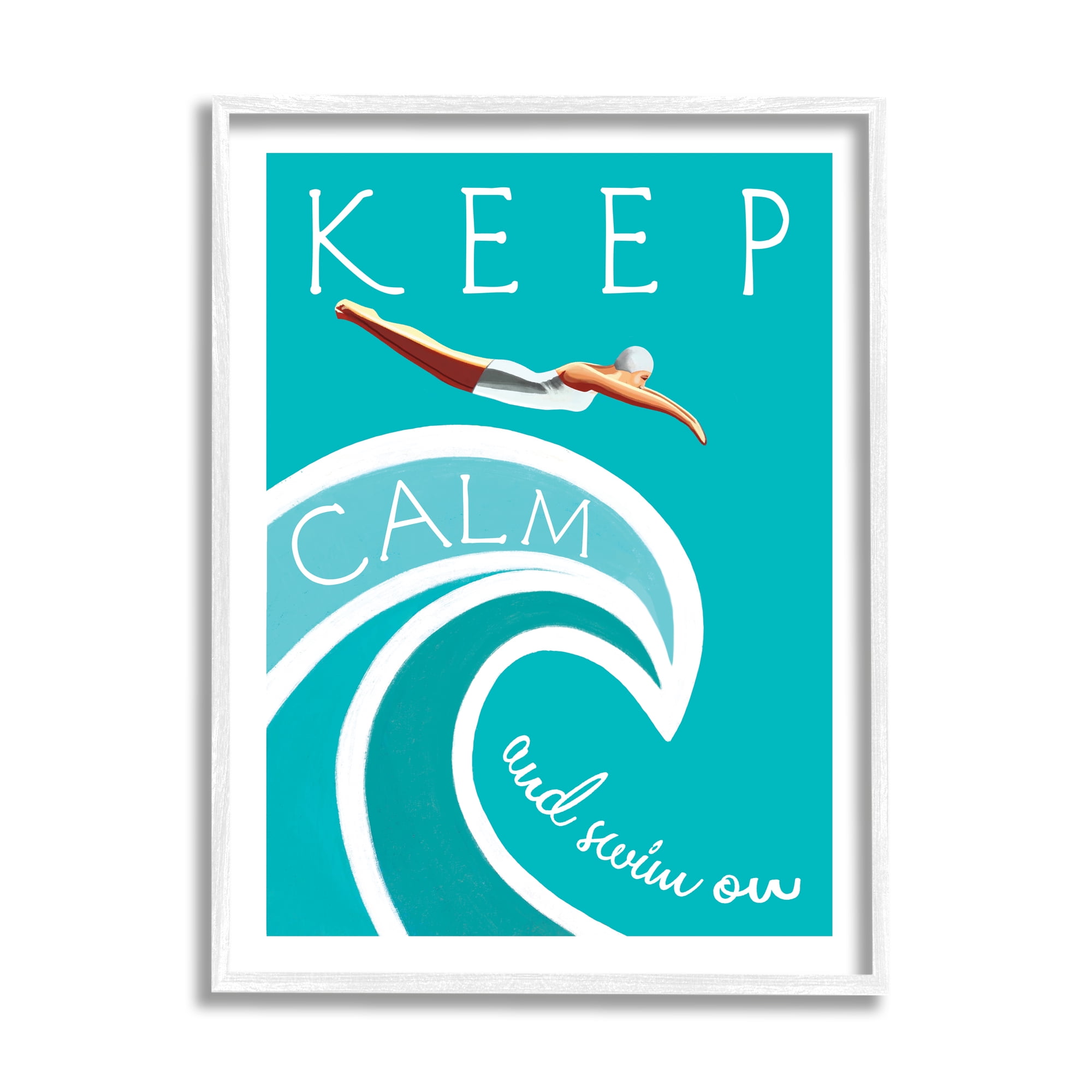 Stupell Industries Keep Calm Swim On Phrase Female Diver Blue Wave, 24 x 30, Designed by Elizabeth Tyndall
