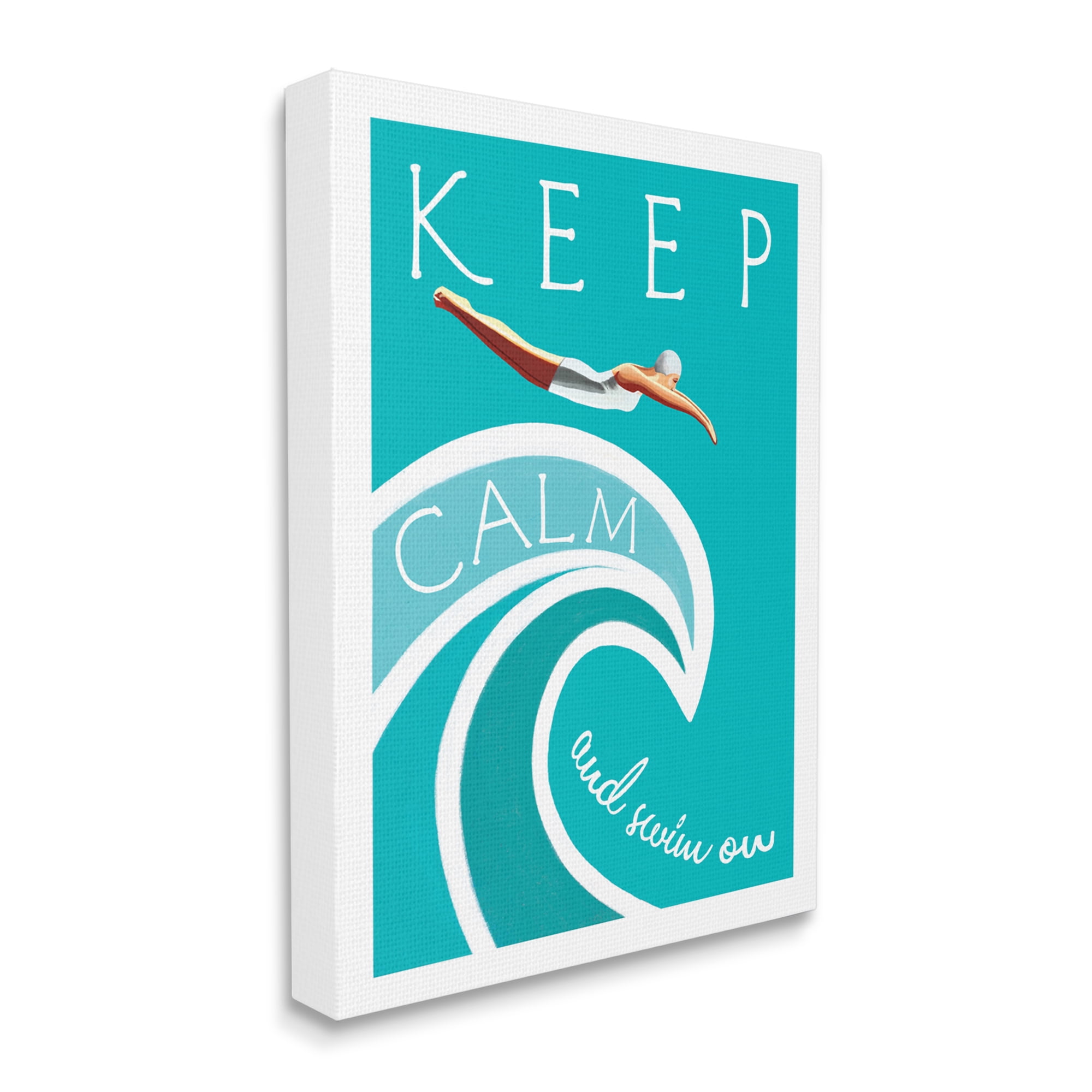 Stupell Industries Keep Calm Swim On Phrase Female Diver Blue Wave, 36 x 48, Designed by Elizabeth Tyndall