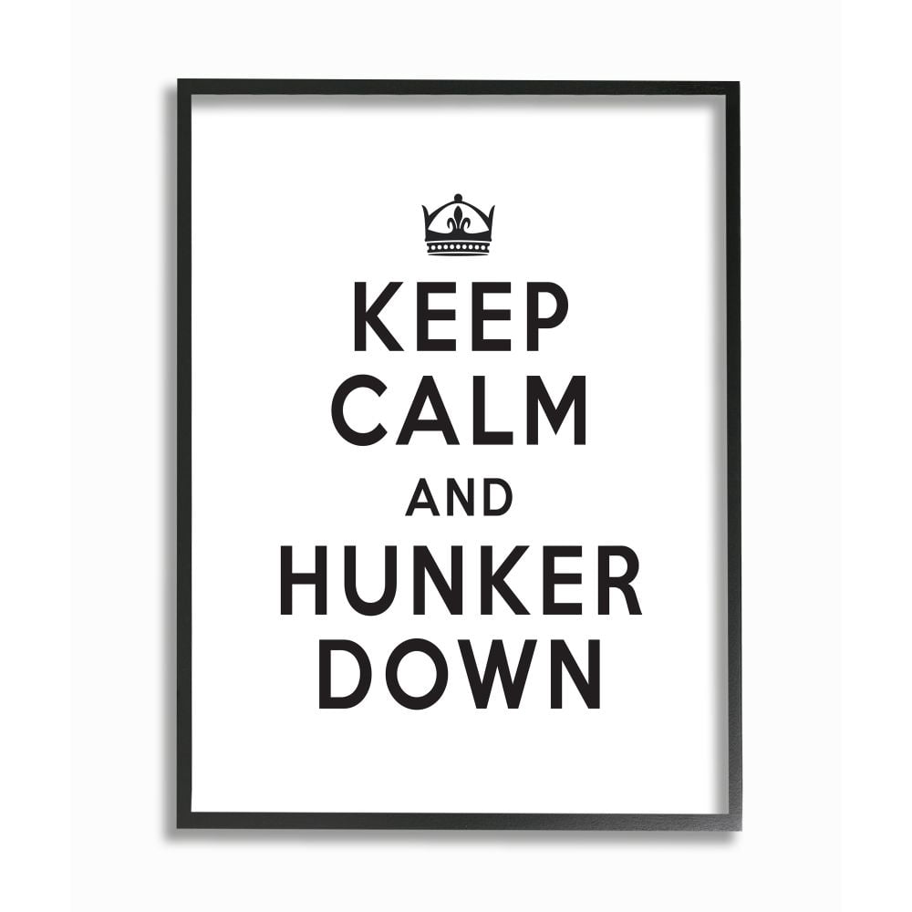 Stupell Industries Keep Calm and Hunker Down Stay Home Sign Framed Wall Art Design by Lettered and Lined, 11" x 14", Black Framed
