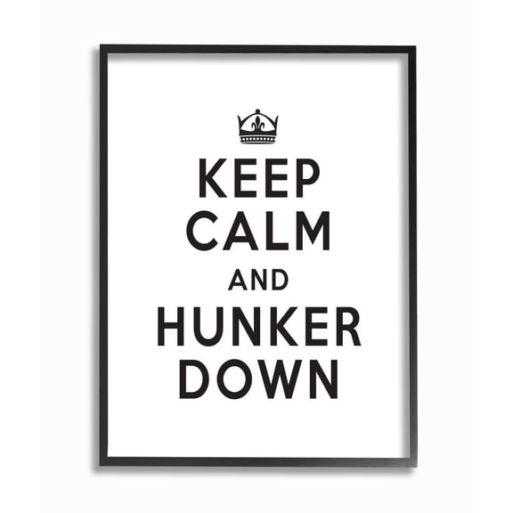 Stupell Industries Keep Calm and Hunker Down Stay Home Sign Framed Wall Art Design by Lettered and Lined, 11" x 14", Black Framed
