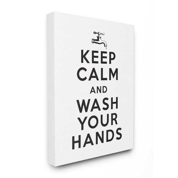 Stupell Industries Keep Calm and Wash Your Hands Phrase Bathroom Clean Canvas Wall Art Design by Lettered and Lined