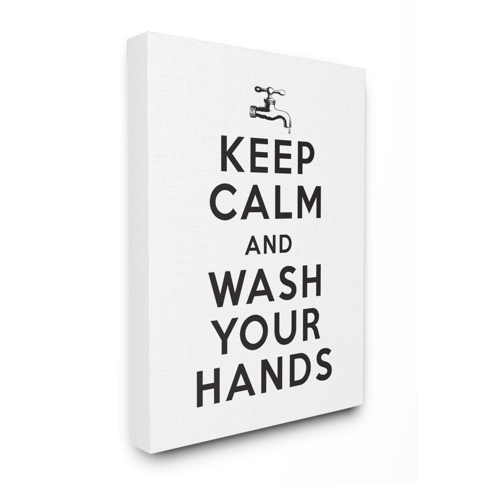 Stupell Industries Keep Calm and Wash Your Hands Phrase Bathroom Clean Canvas Wall Art Design by Lettered and Lined