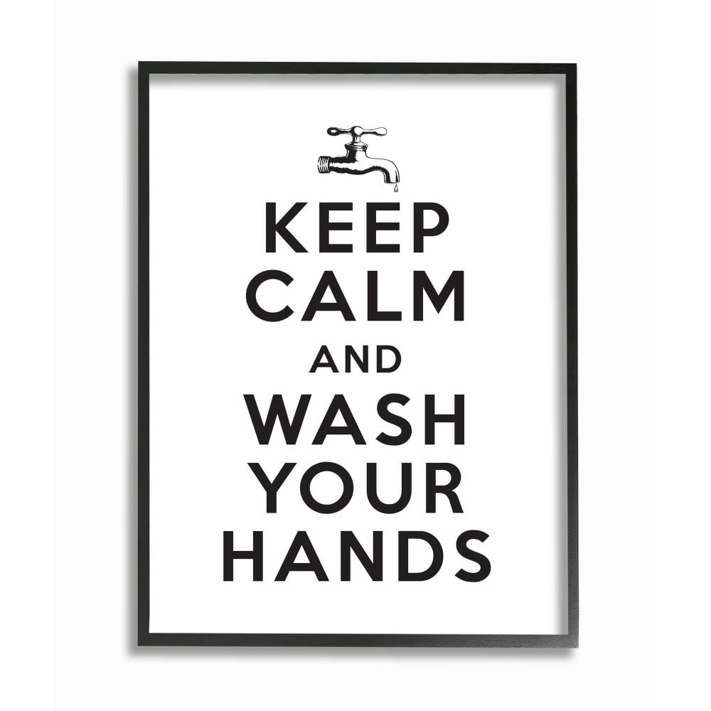 Stupell Industries Keep Calm and Wash Your Hands Phrase Bathroom Clean Framed Wall Art Design by Lettered and Lined