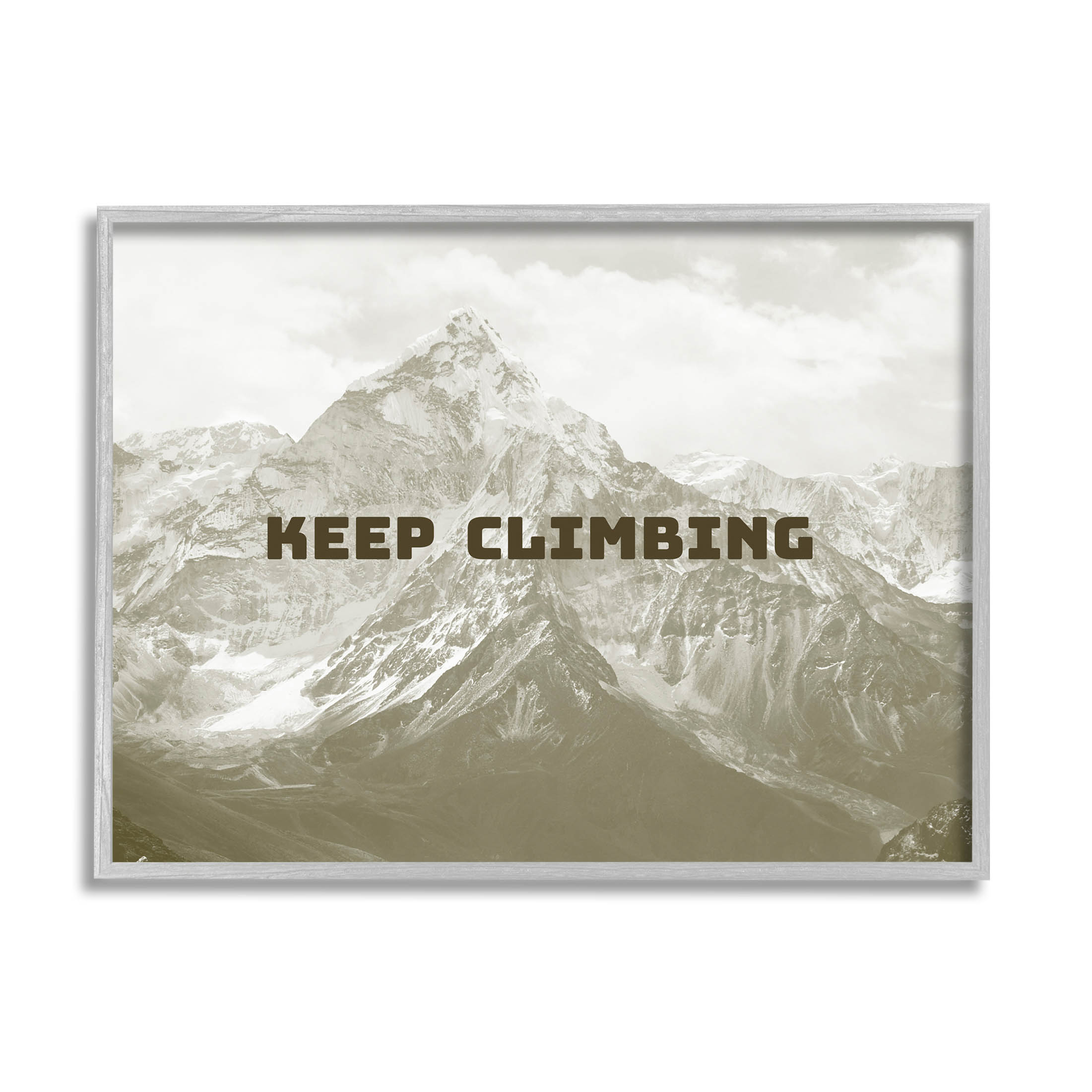 Keep Climbing Motivational Mountain Quote Canvas Print with Gray Frame