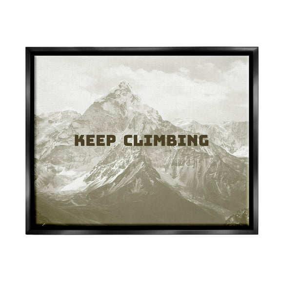 Stupell Industries Keep Climbing Inspirational Mountain Graphic Art Jet Black Floating Framed Canvas Print Wall Art, Design by Jacob Green