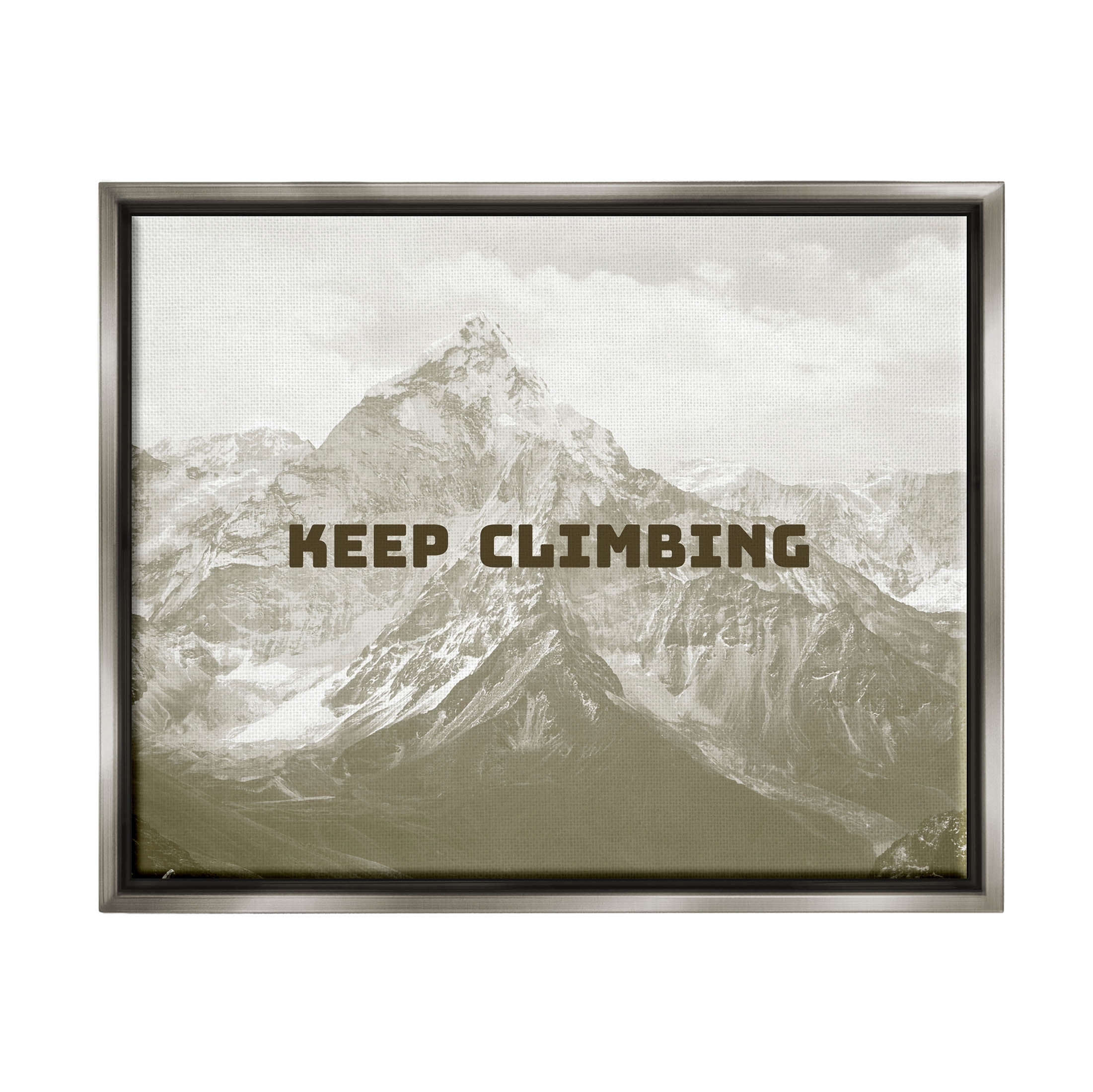 Stupell Industries Keep Climbing Inspirational Mountain Graphic Art Luster Gray Floating Framed Canvas Print Wall Art, Design by Jacob Green