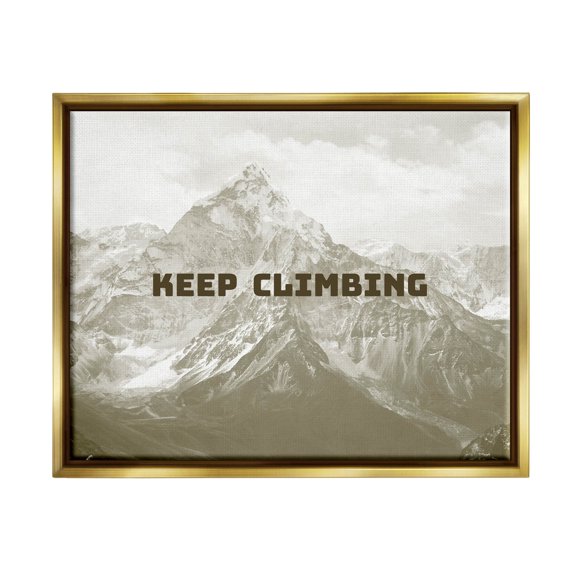 Stupell Industries Keep Climbing Inspirational Mountain Graphic Art Metallic Gold Floating Framed Canvas Print Wall Art, Design by Jacob Green