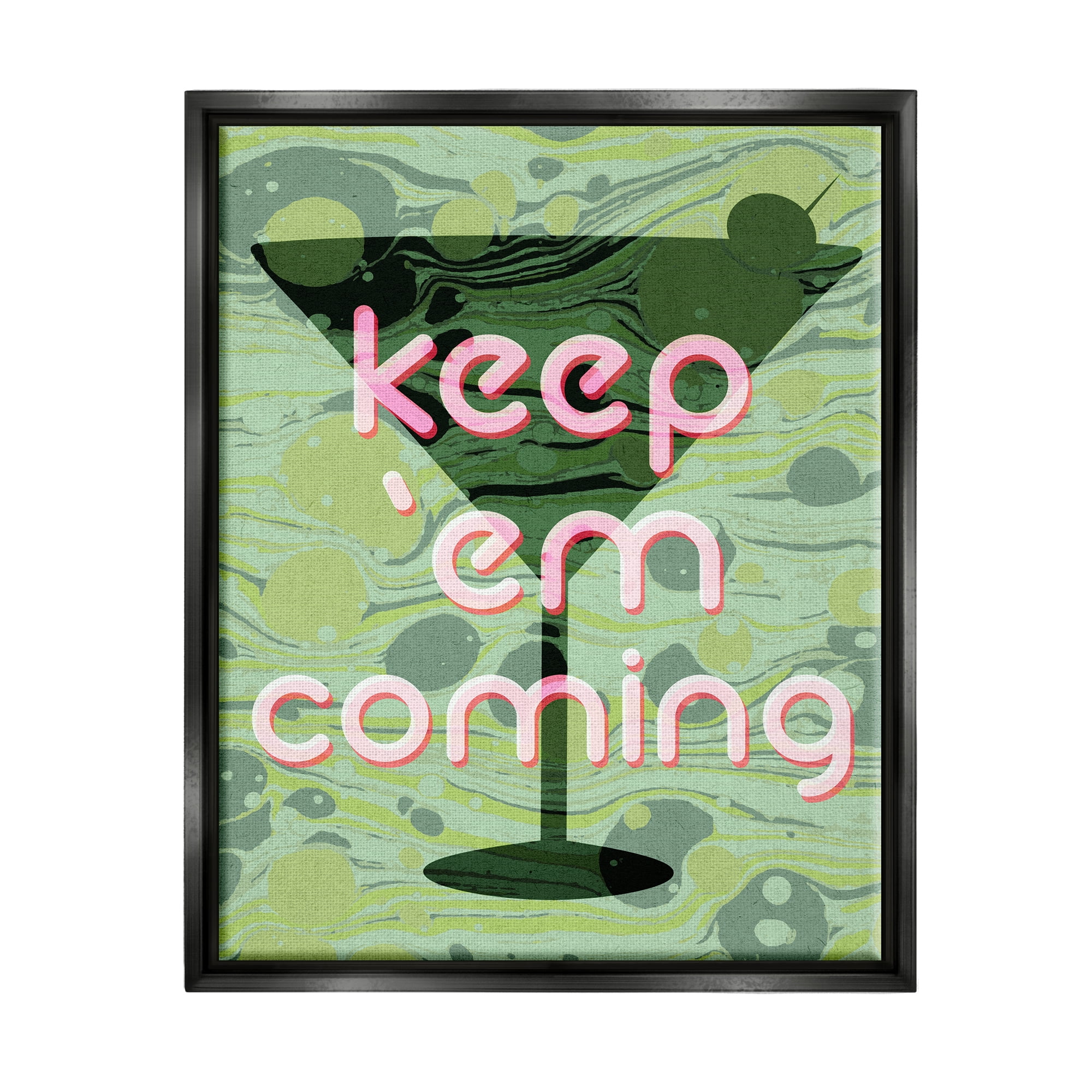 Stupell Industries Keep 'Em Coming Green Martini Food & Beverage Painting Black Floater Framed Art Print Wall Art