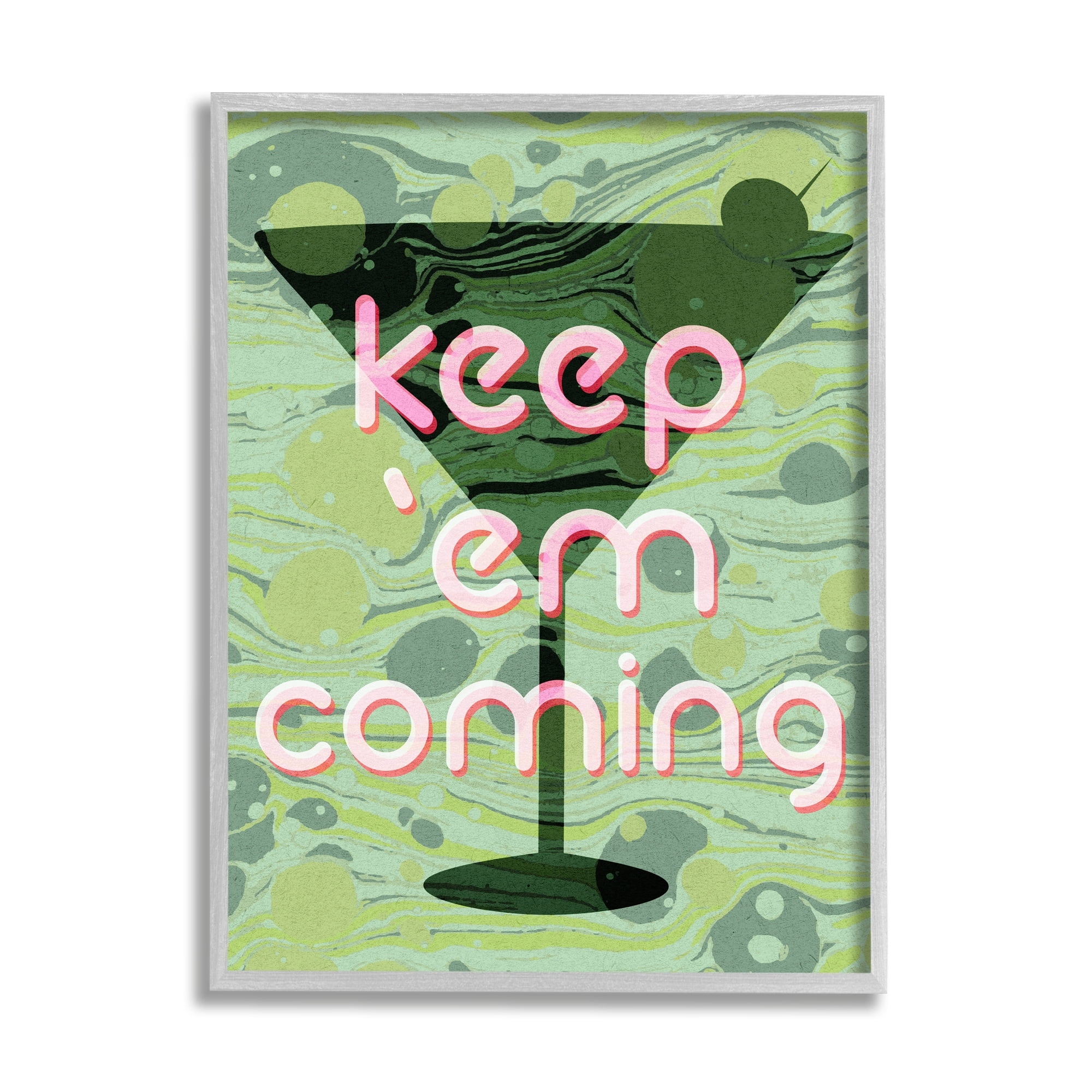 Stupell Industries Keep 'Em Coming Green Martini Food & Beverage Painting Gray Framed Art Print Wall Art