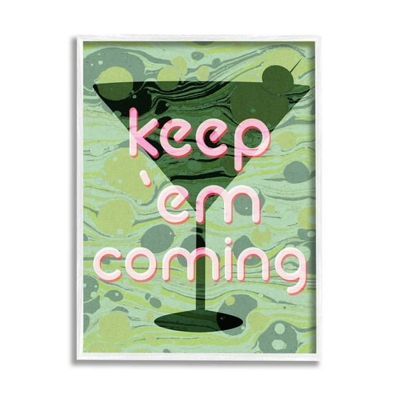 Stupell Industries Keep 'Em Coming Green Martini Food & Beverage Painting White Framed Art Print Wall Art