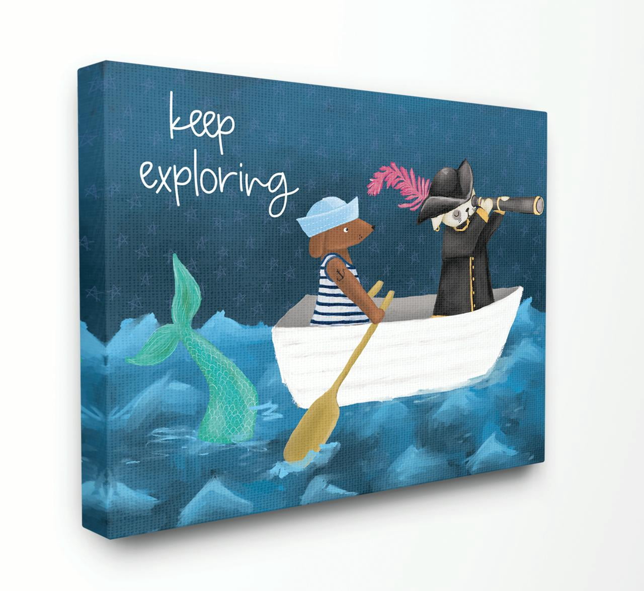 Stupell Industries Keep Exploring Boat Animals Ocean Design Canvas Wall Art by Cindy Willingham