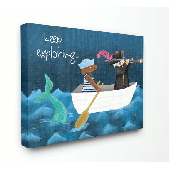 Stupell Industries Keep Exploring Boat Animals Ocean Design Canvas Wall Art by Cindy Willingham