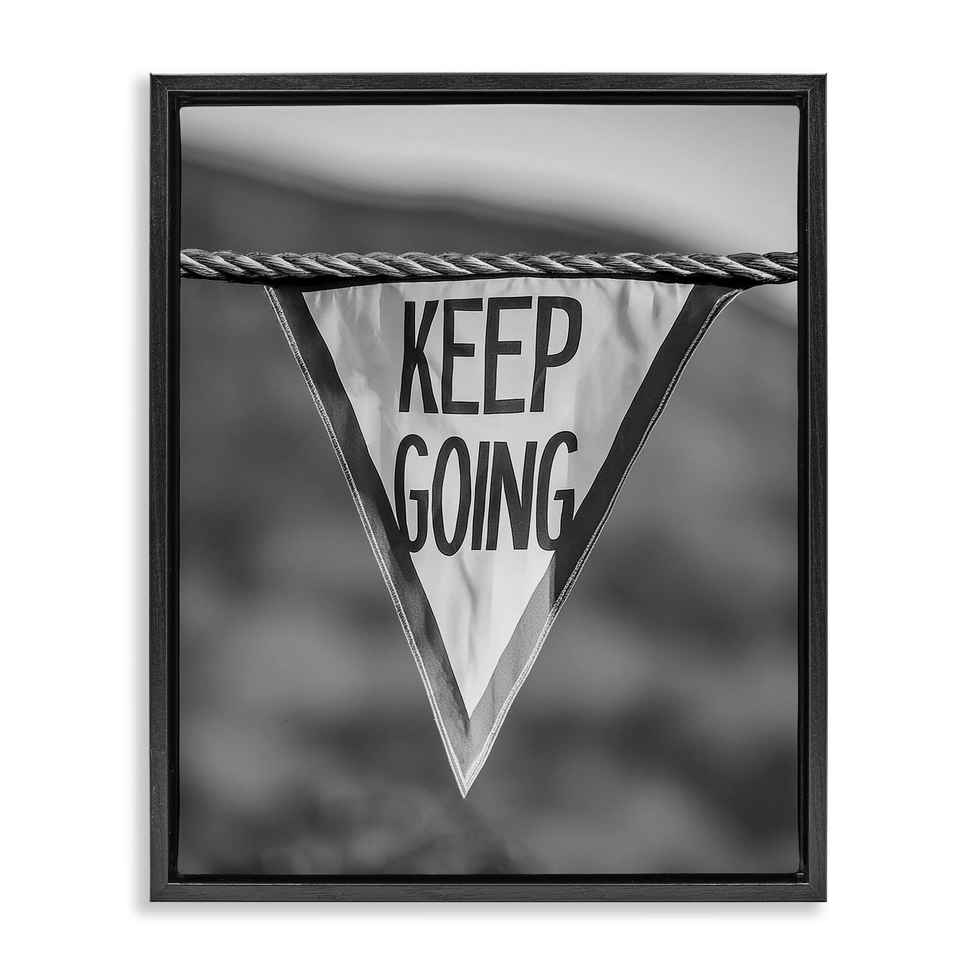 Stupell Industries Keep Going Pennant Text & Numbers Photography Black Floater Framed Canvas Art Print Wall Art, 25 x 31