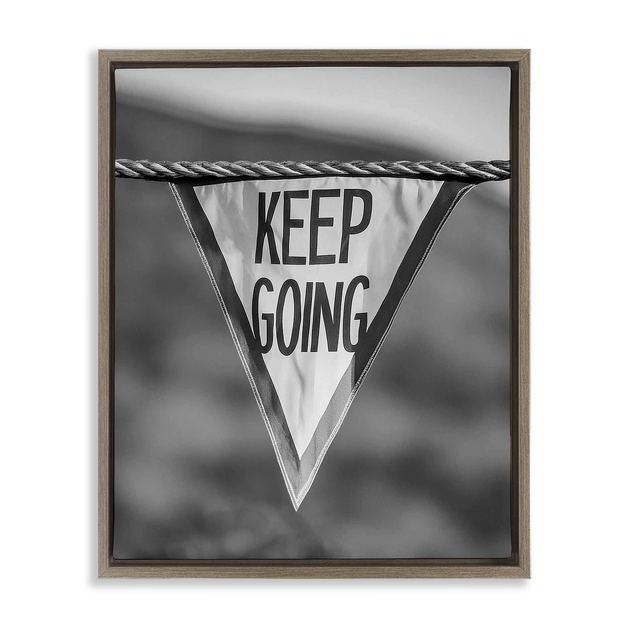 Stupell Industries Keep Going Pennant Text & Numbers Photography Brown Floater Framed Canvas Art Print Wall Art, 25 x 31