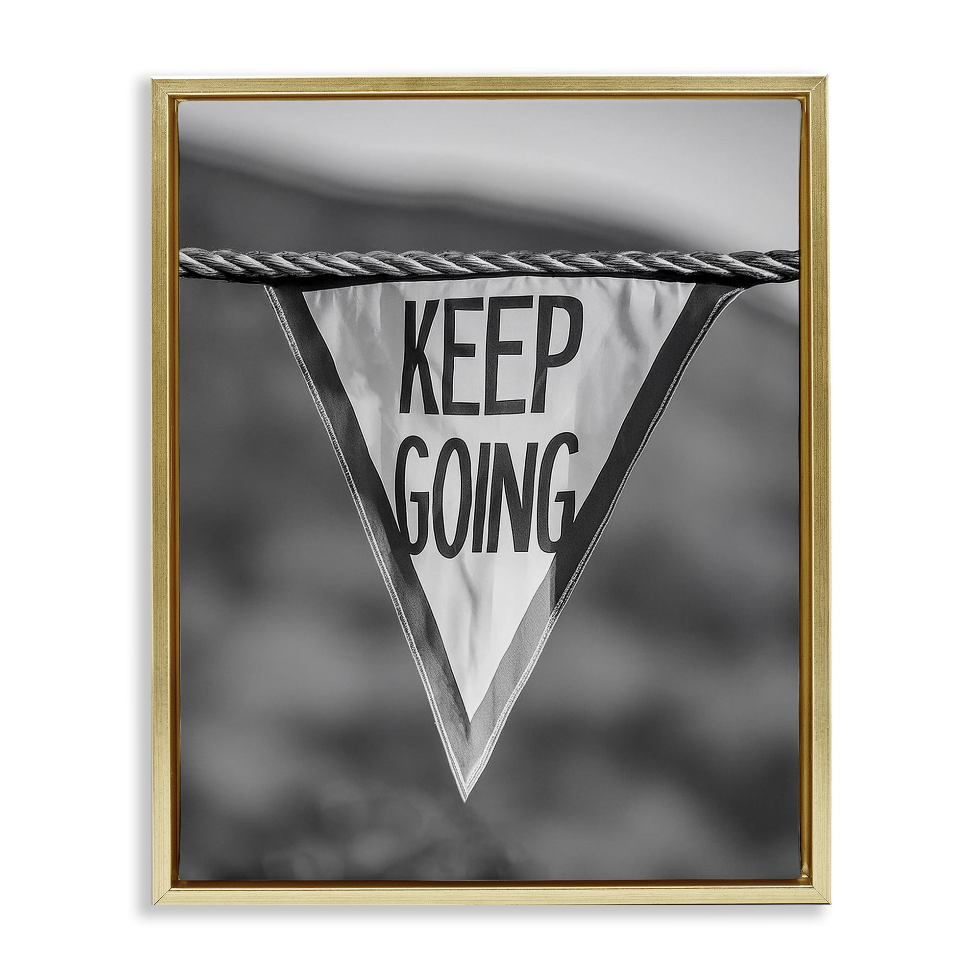 Stupell Industries Keep Going Pennant Text & Numbers Photography Gold Floater Framed Canvas Art Print Wall Art, 17 x 21