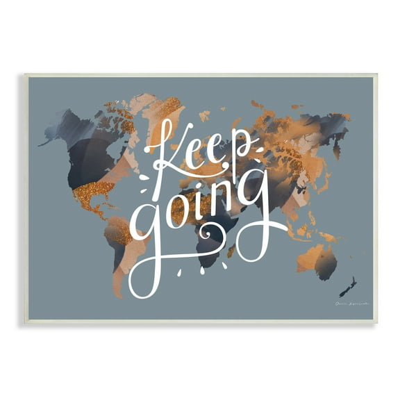 Stupell Industries Keep Going Sentiment over Abstract Pattern World Map Global Painting Unframed Art Print Wall Art, 13 x 19, Design by Omar Escalante