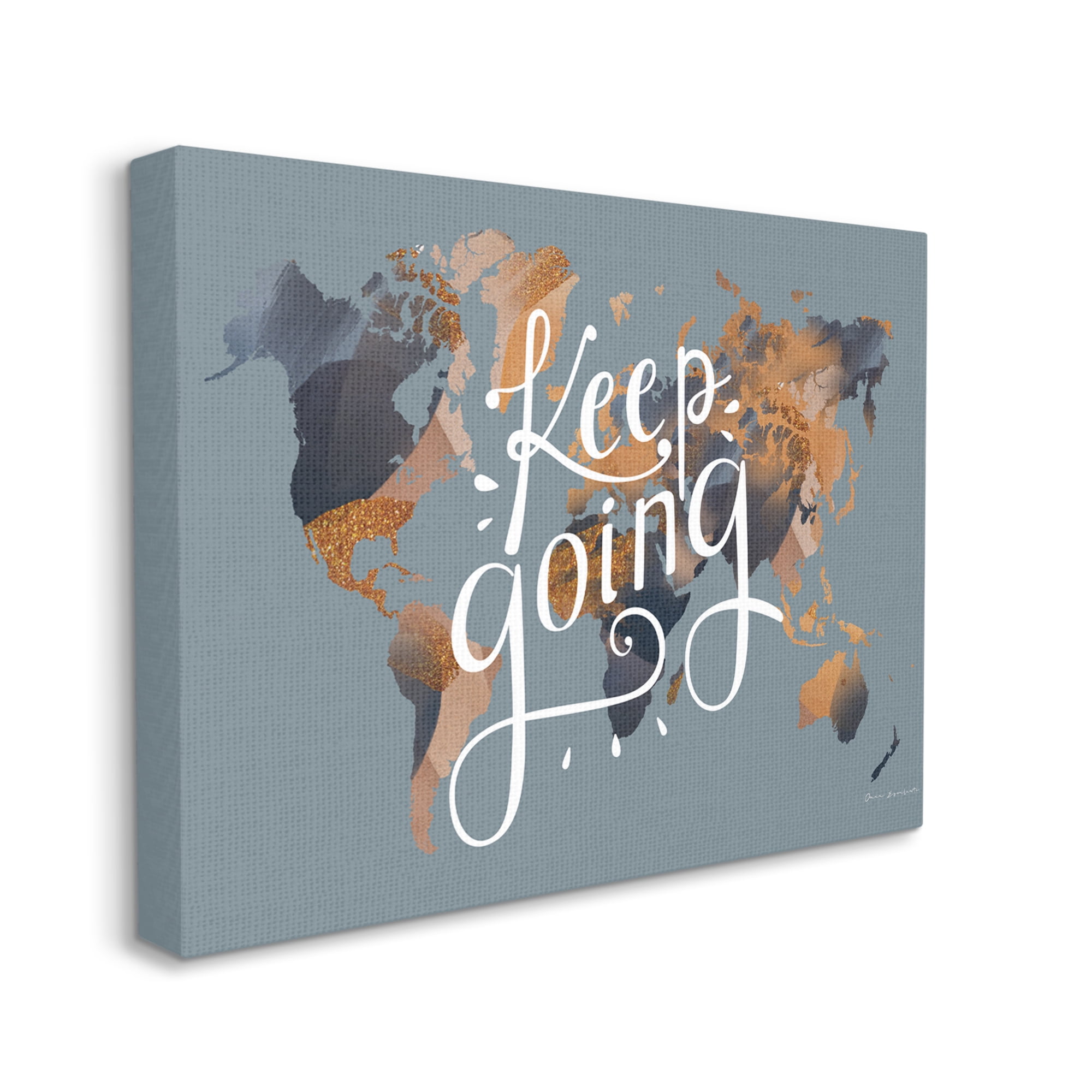 Stupell Industries Keep Going Sentiment over Abstract Pattern World Map Inspirational Painting Gallery Wrapped Canvas Print Wall Art, 30 x 40