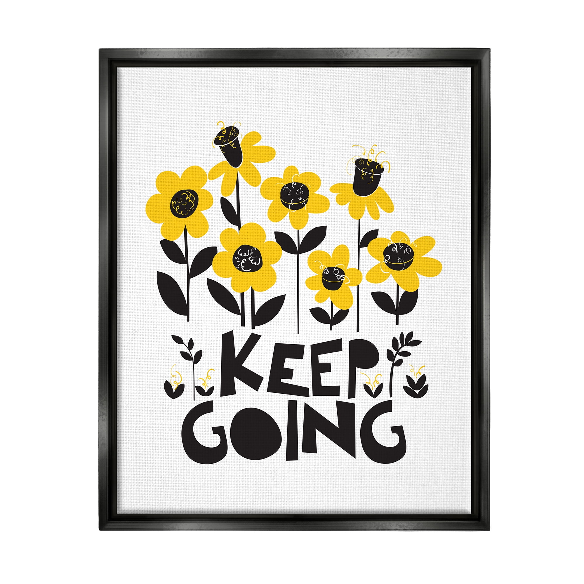 Stupell Industries Keep Going Yellow Flowers Botanical & Floral Painting Black Floater Framed Art Print Wall Art, 25 x 31