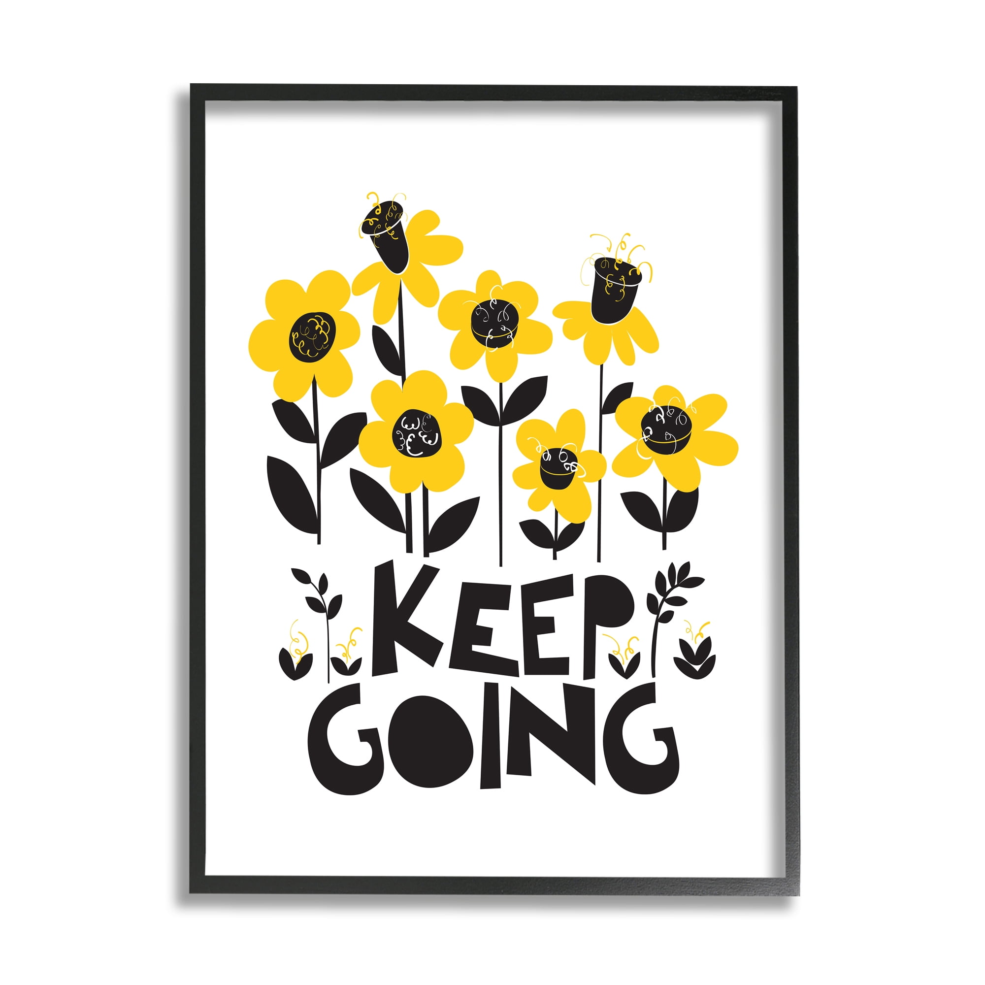 Stupell Industries Keep Going Yellow Flowers Botanical & Floral Painting Black Framed Art Print Wall Art, 16 x 20