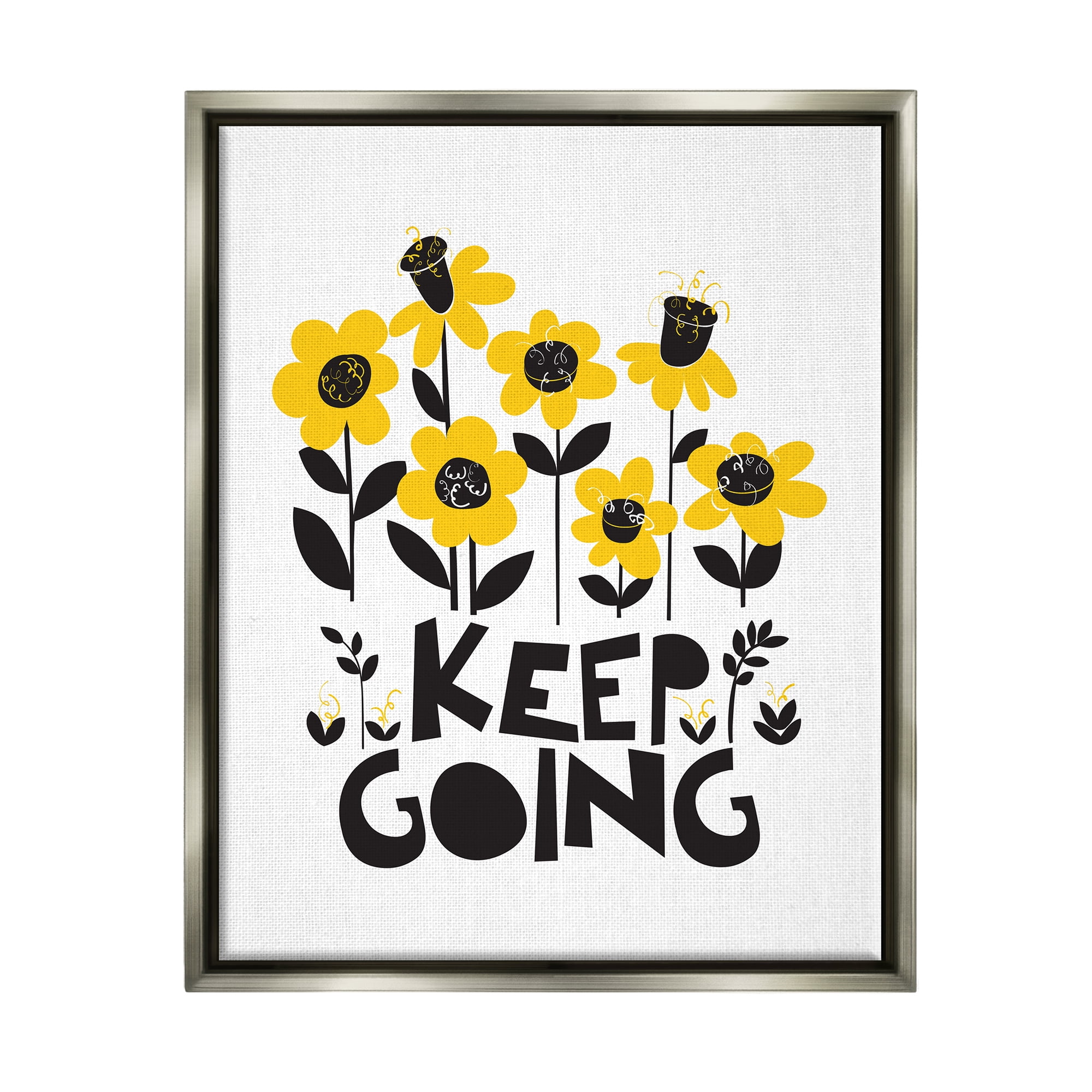 Stupell Industries Keep Going Yellow Flowers Botanical & Floral Painting Gray Floater Framed Art Print Wall Art, 25 x 31