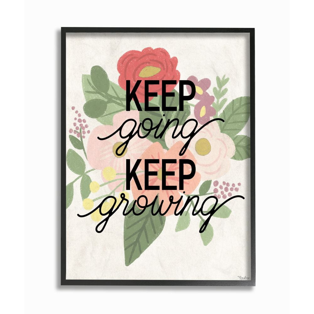 Stupell Industries Keep Growing Flower Drawing Inspiring Word Design Graphic Art Black Framed Art Print Wall Art, 16x20, by Gigi Louise