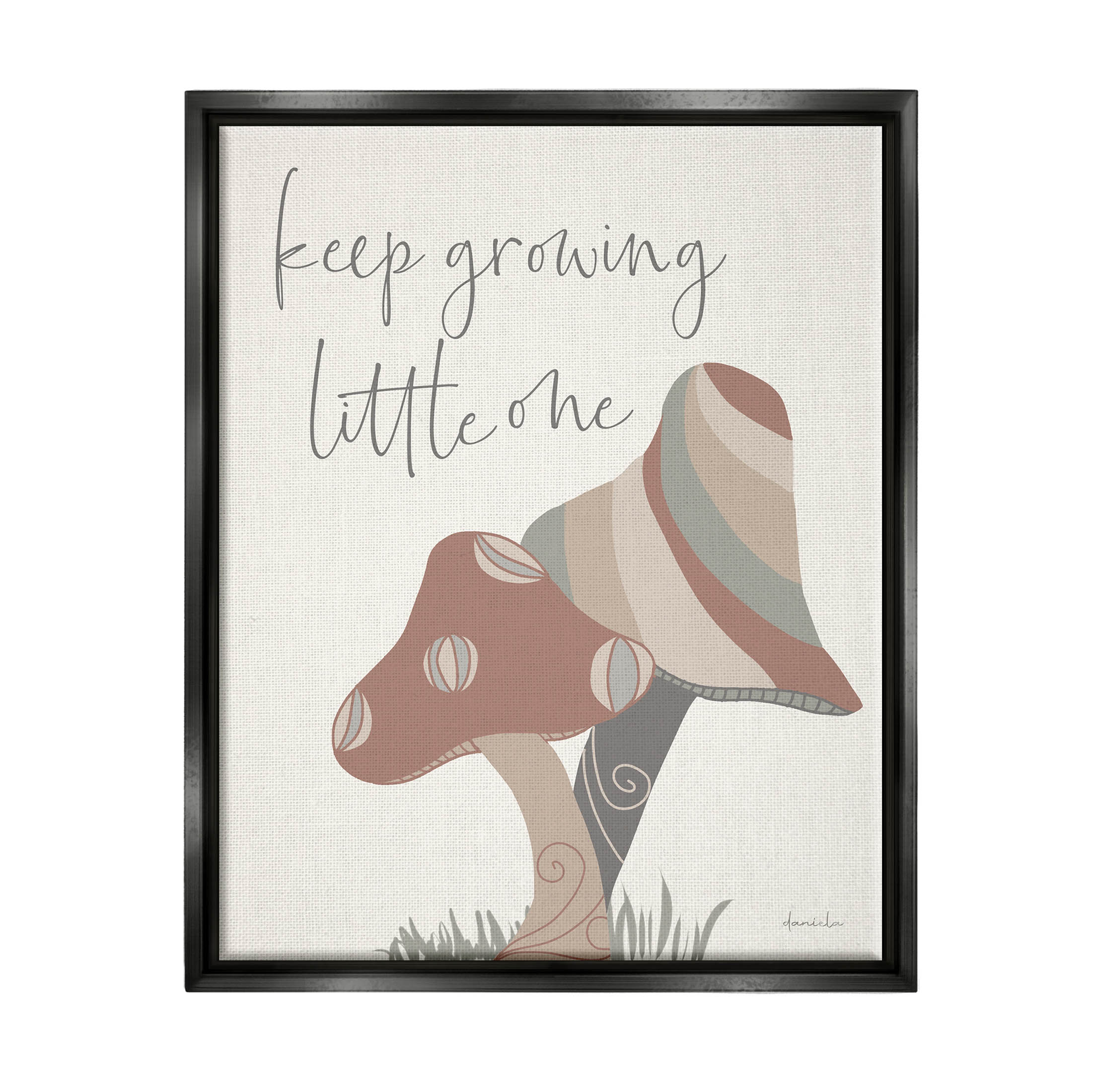 Stupell Industries Keep Growing Little One Nature Graphic Art Jet Black Floating Framed Canvas Print Wall Art, Design by Daniela Santiago