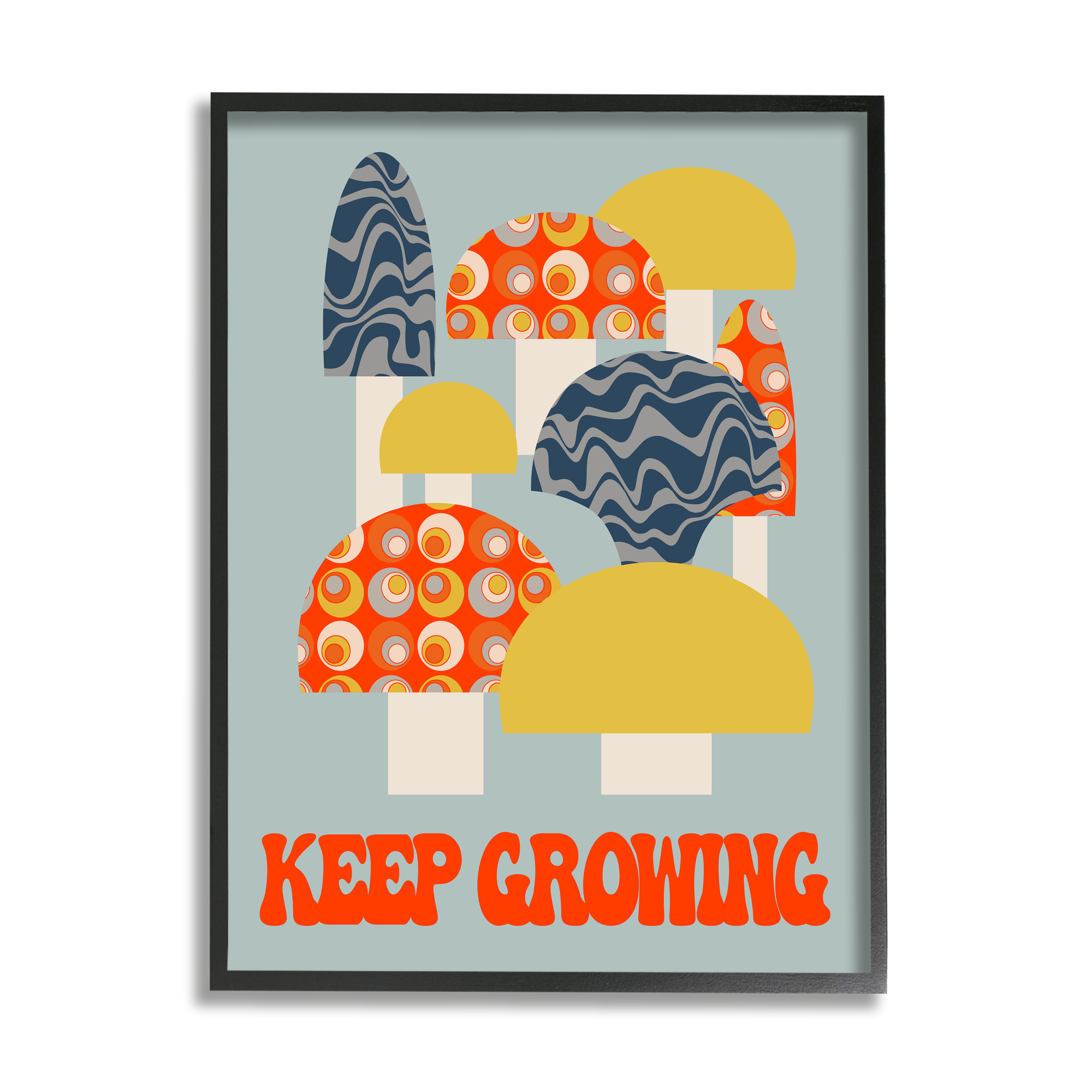 Stupell Industries Keep Growing Retro Mushrooms Botanical & Floral Painting Black Framed Art Print Wall Art, 11 x 14