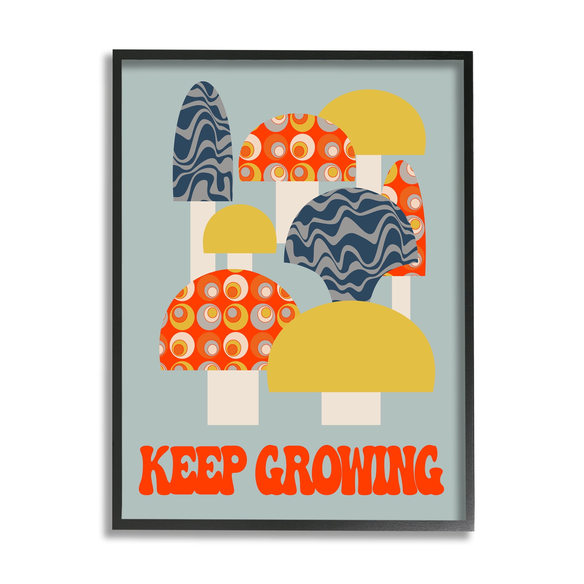 Stupell Industries Keep Growing Retro Mushrooms Botanical & Floral Painting Black Framed Art Print Wall Art, 24 x 30